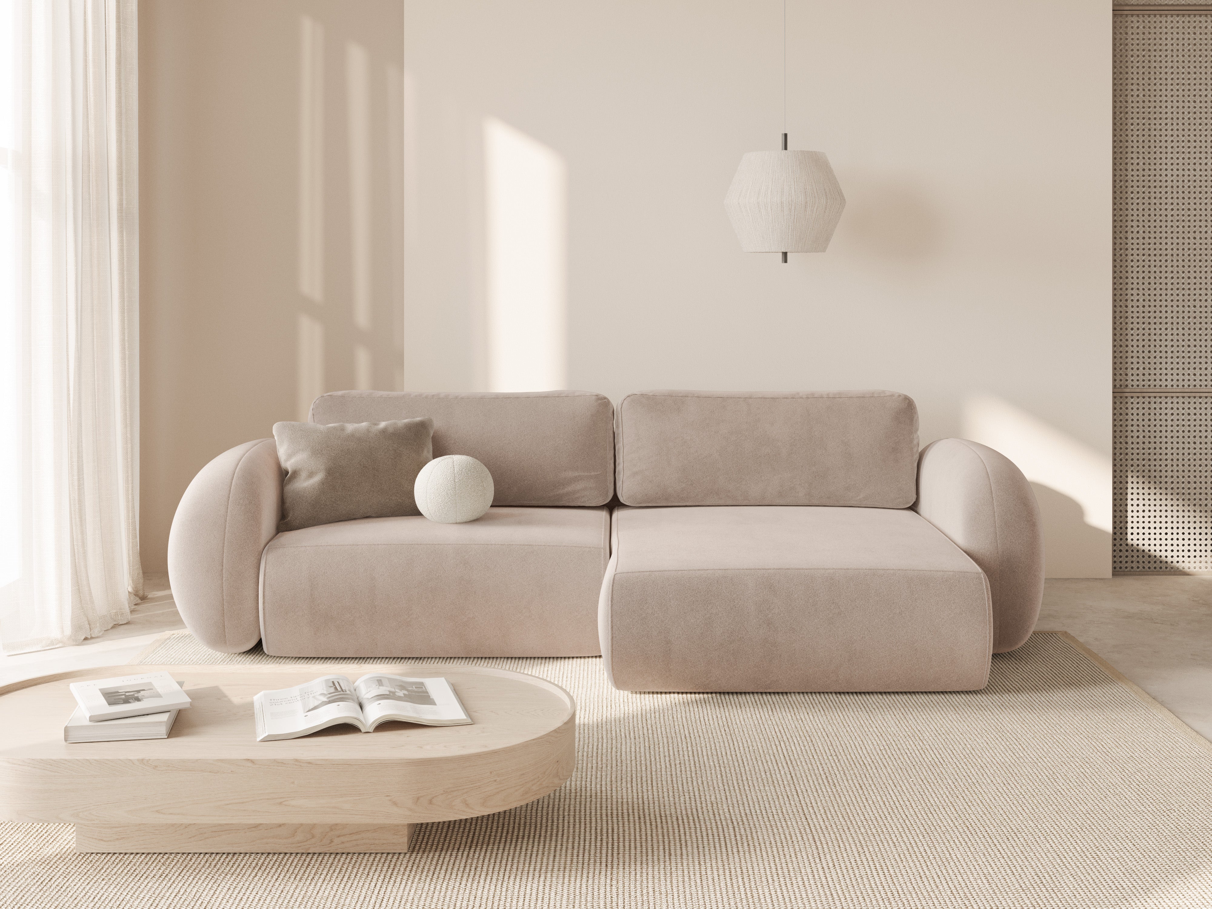 Universeller Samt-Ecksofa mit Schlaf-Funktion für 4 Personen TONALE beige