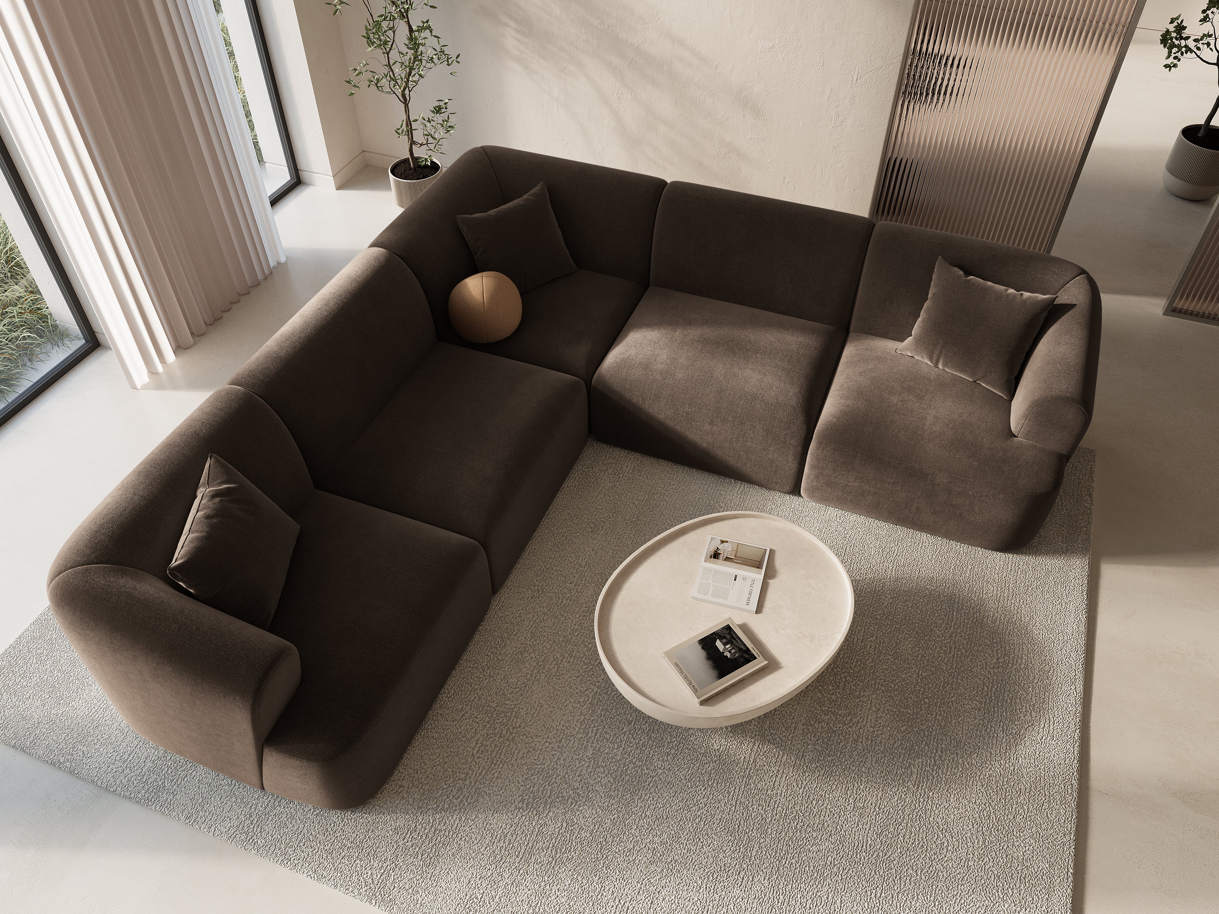 Symmetrical Velvet Corner Sofa for 4 People CAMPI Chocolate