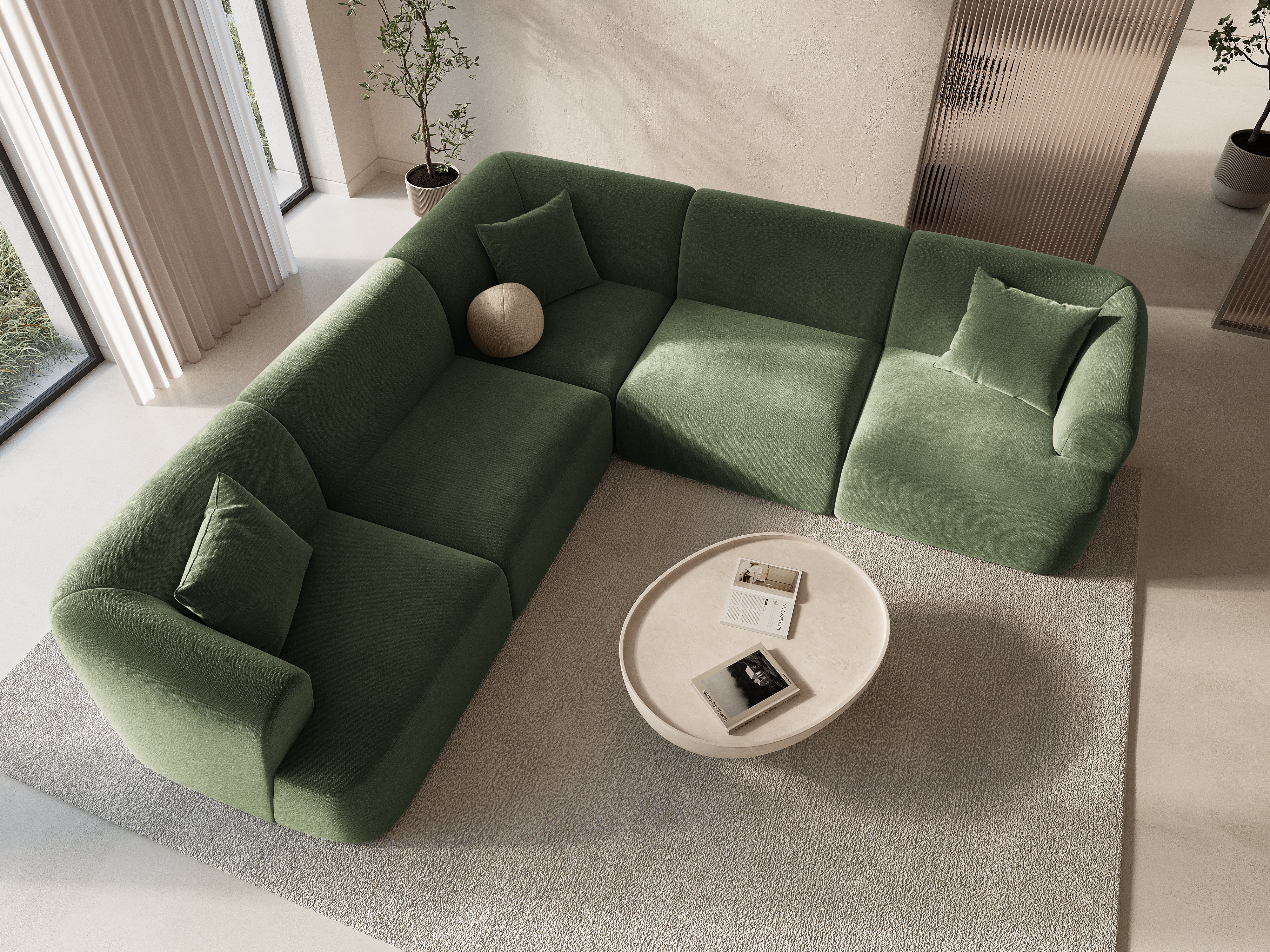 Symmetrical Velvet Corner Sofa for 4 People CAMPI Green