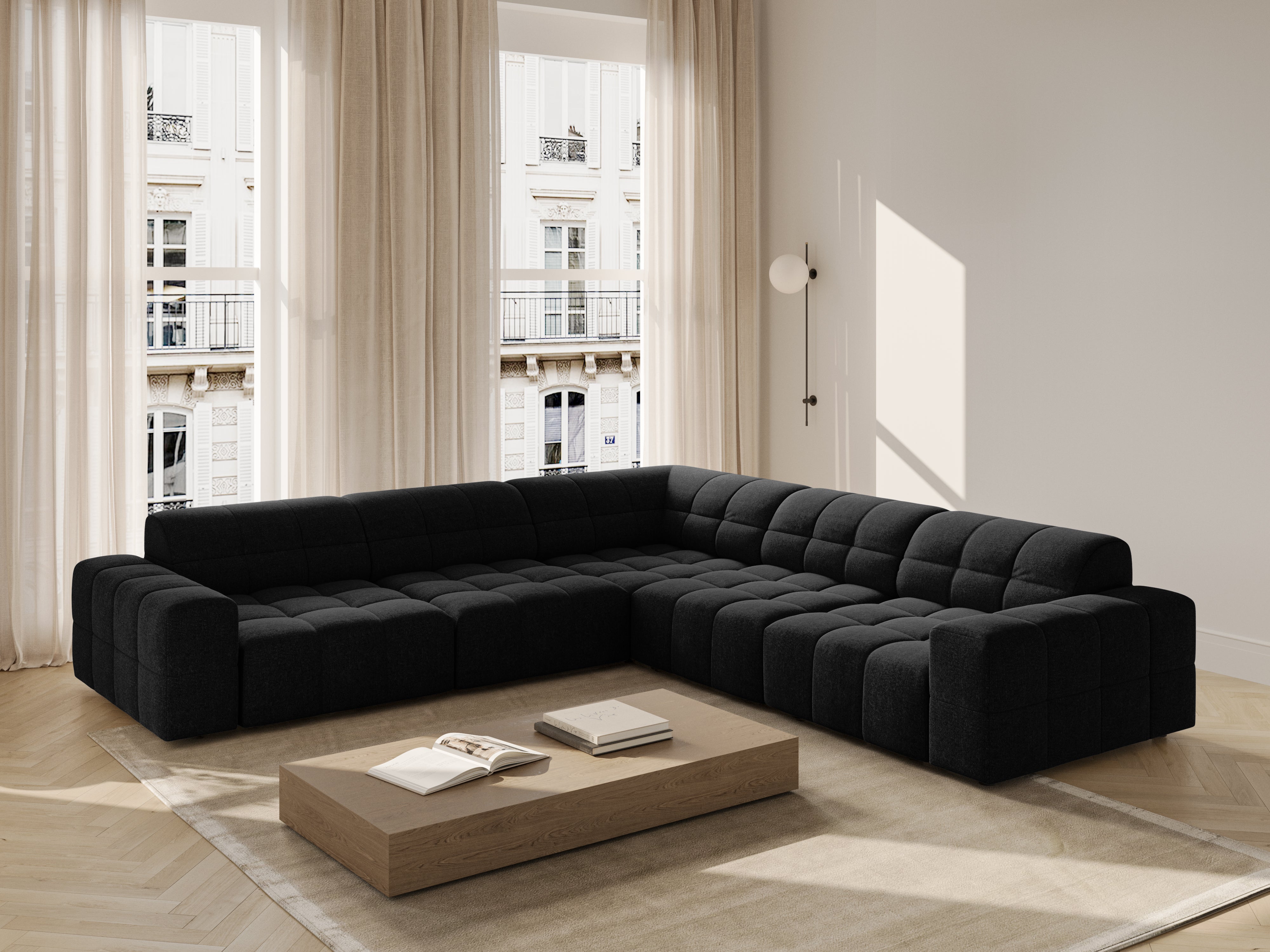 Symmetrical Corner Sofa CHICAGO Black Chenille