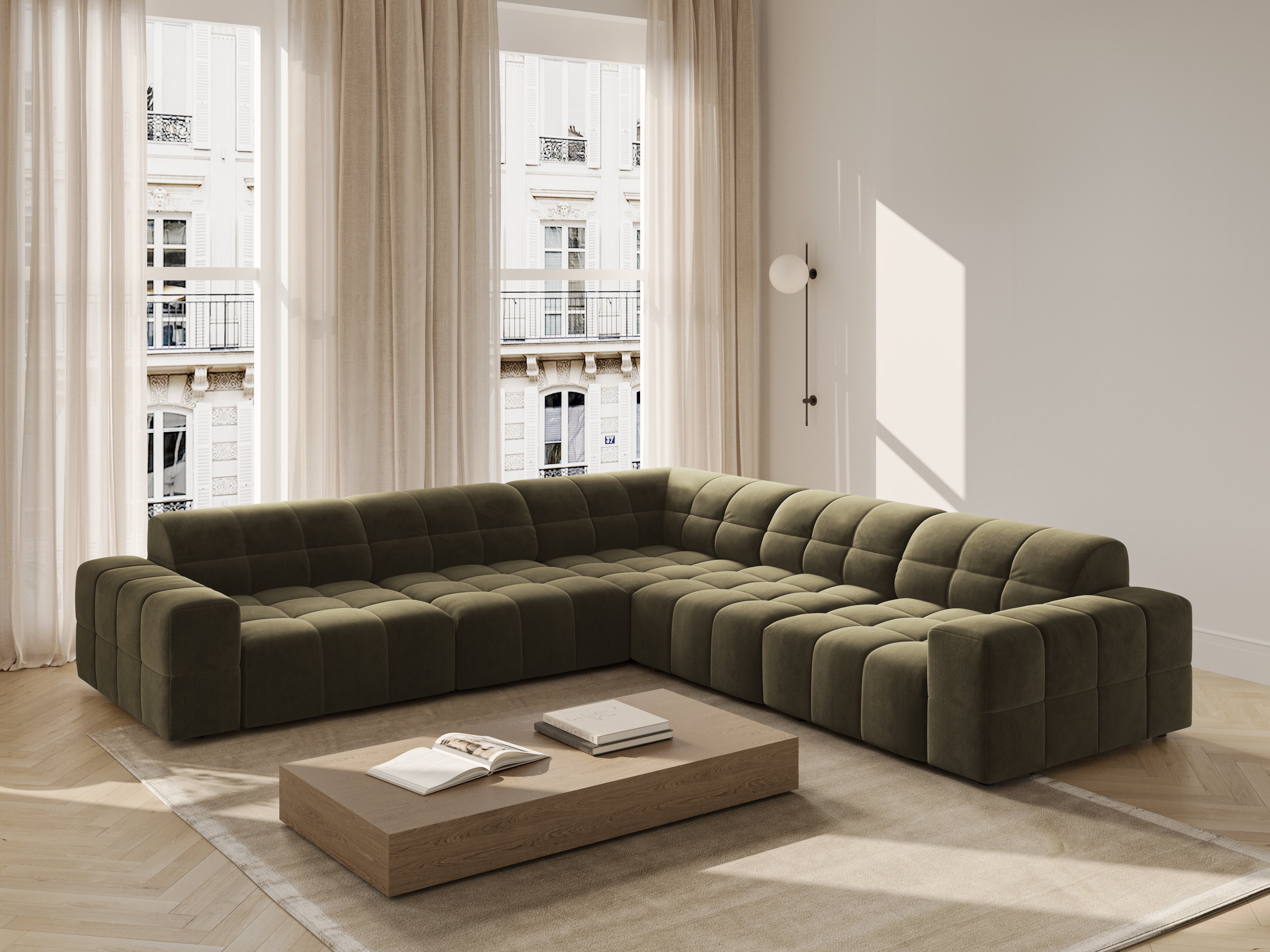 Symmetrical Velvet Corner Sofa CHICAGO Olive