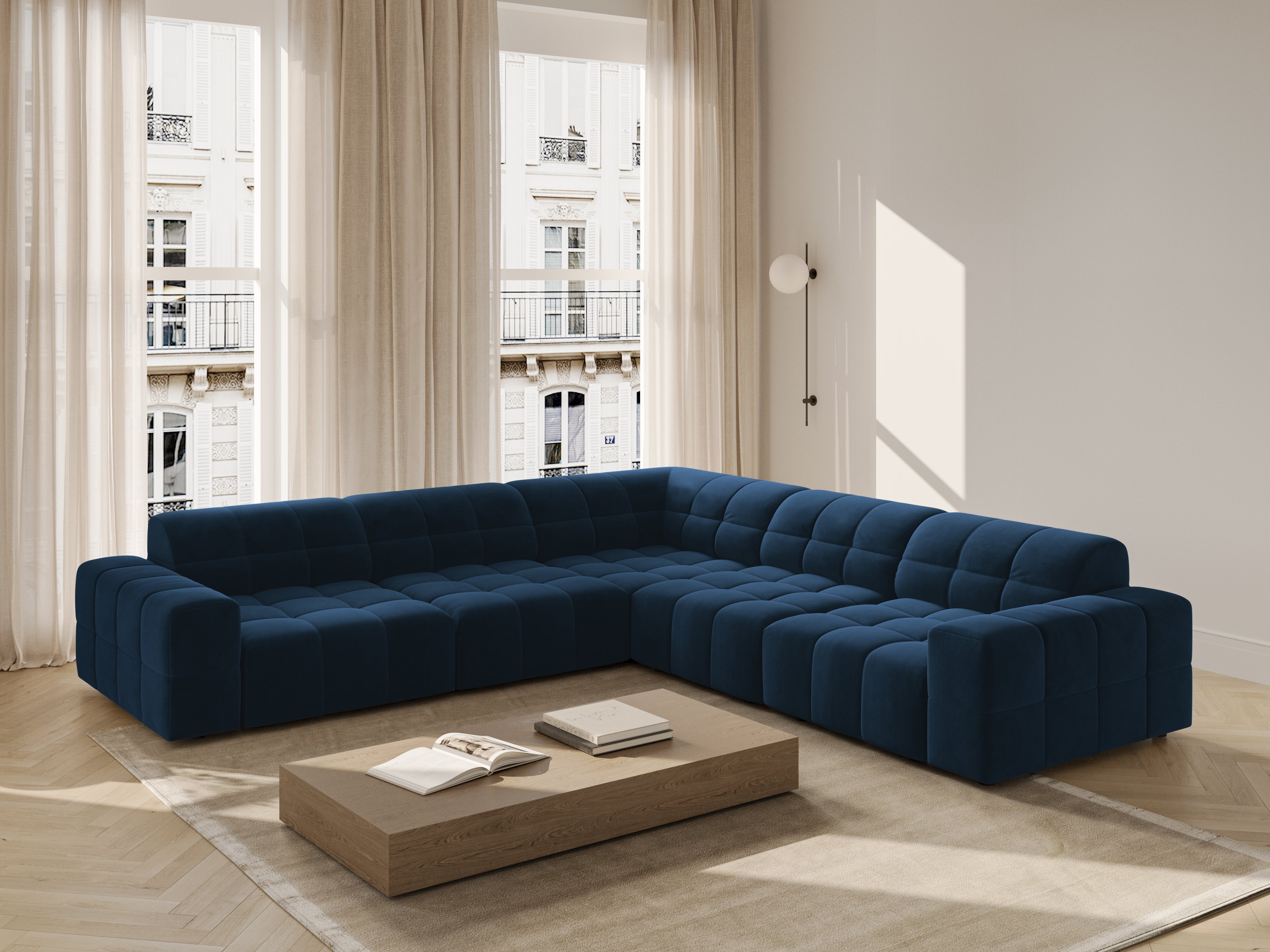 Symmetrical Velvet Corner Sofa CHICAGO Navy Blue
