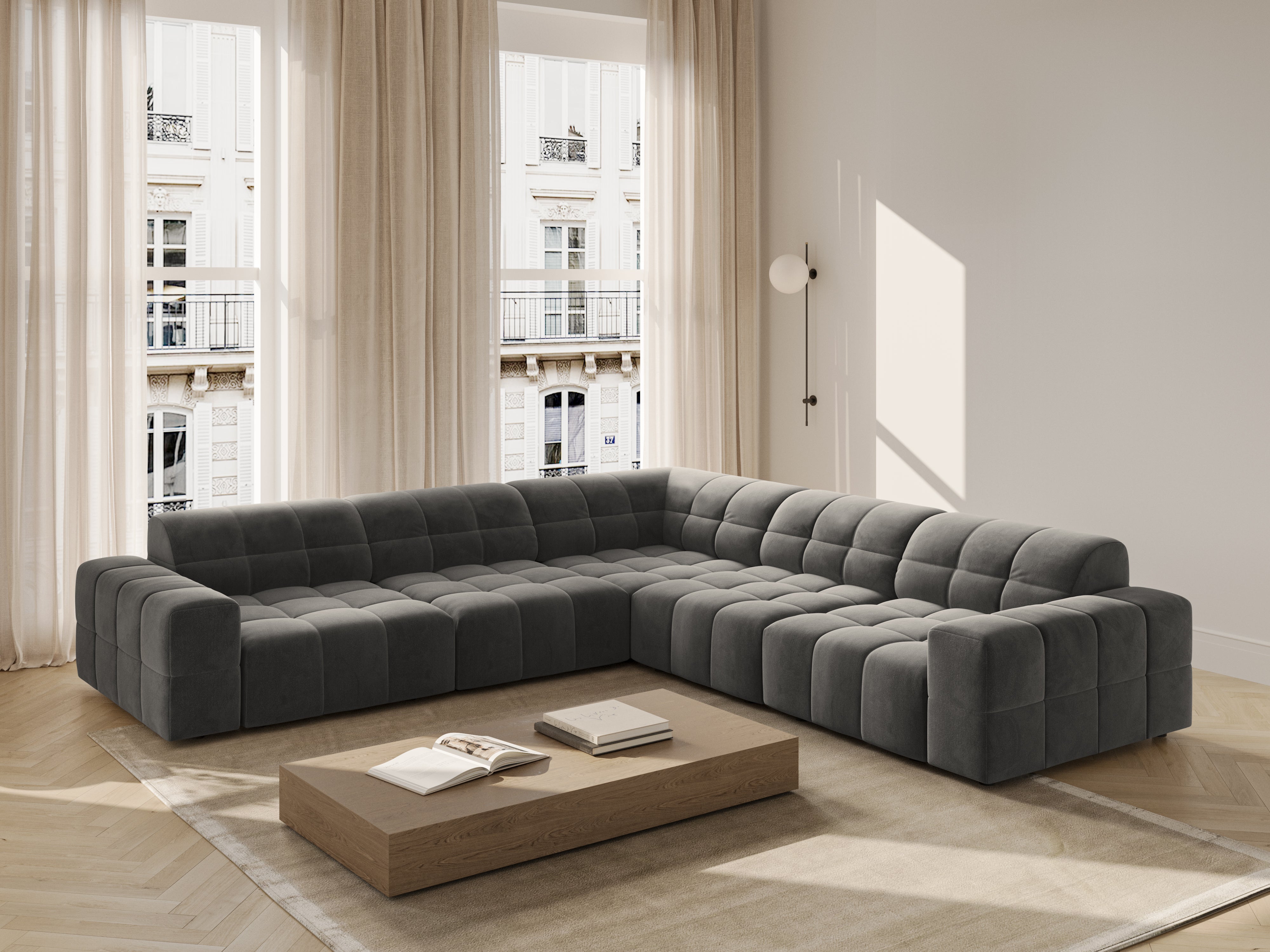 Symmetrical Velvet Corner Sofa CHICAGO Gray