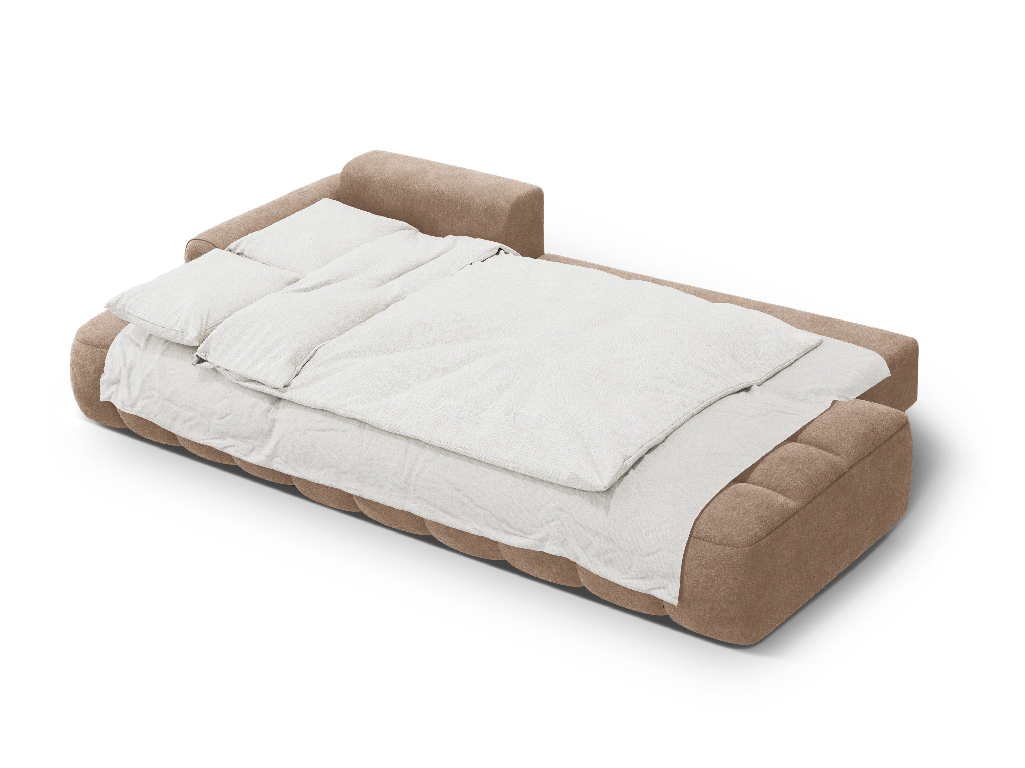 Donkerbeige linkszijdige fluwelen hoekbank met slaapfunctie voor 3 personen LINZ