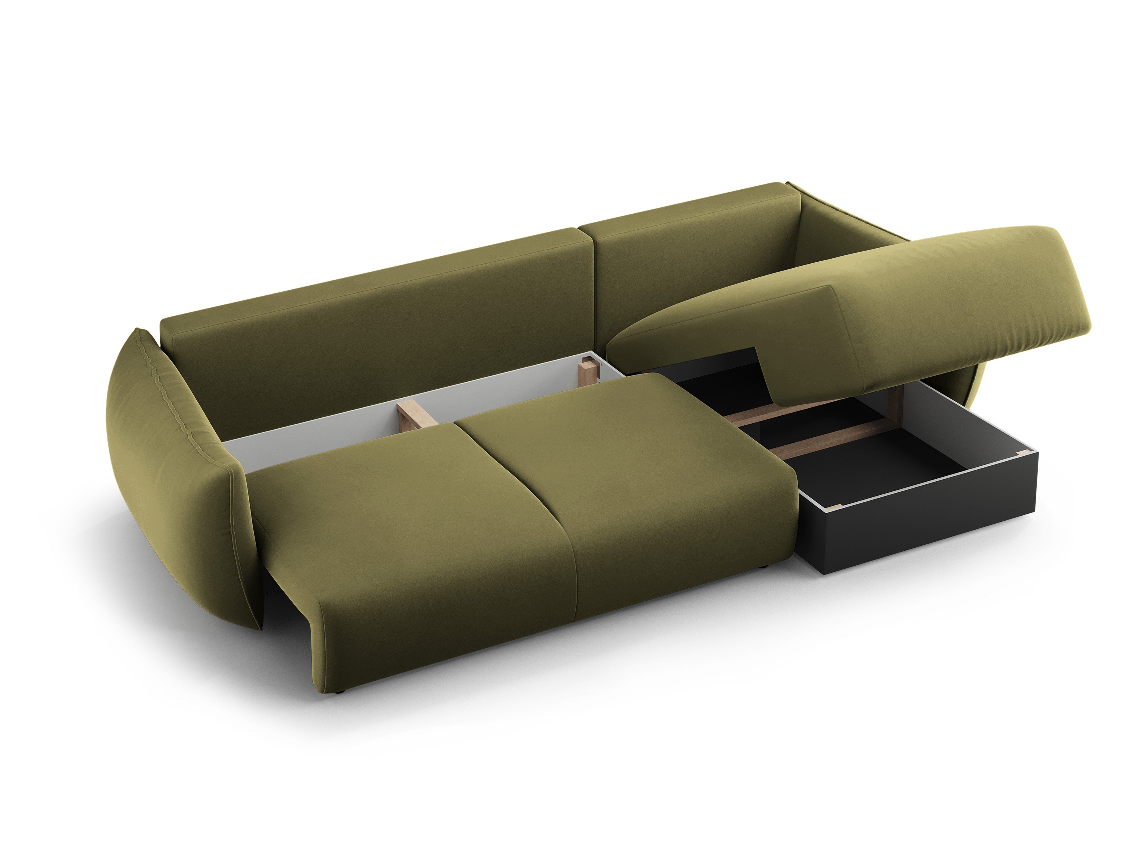 Olijfgroene linkszijdige fluwelen hoekbank met slaapfunctie MATERA