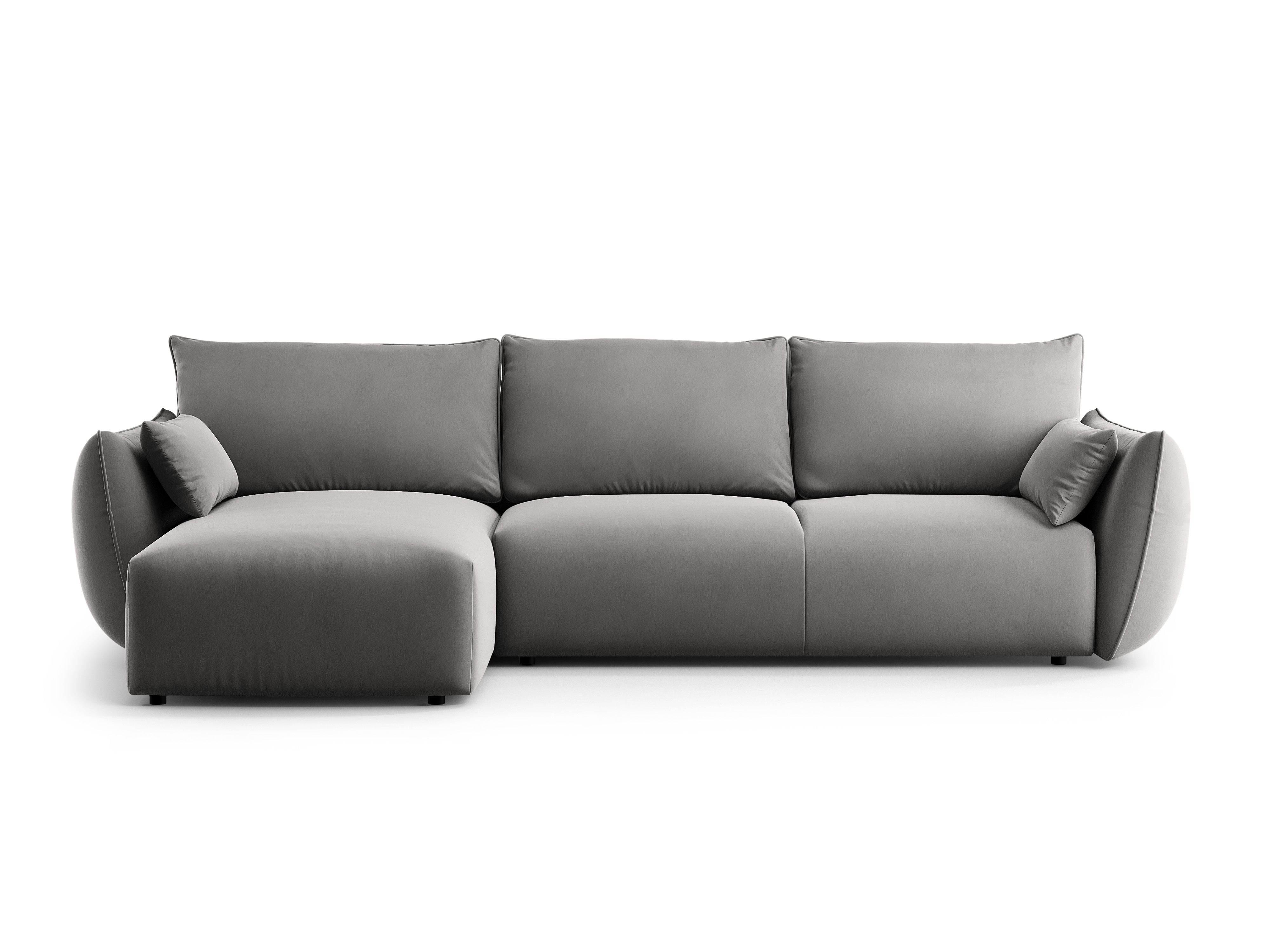 Grijze linkszijdige fluwelen hoekbank met slaapfunctie MATERA