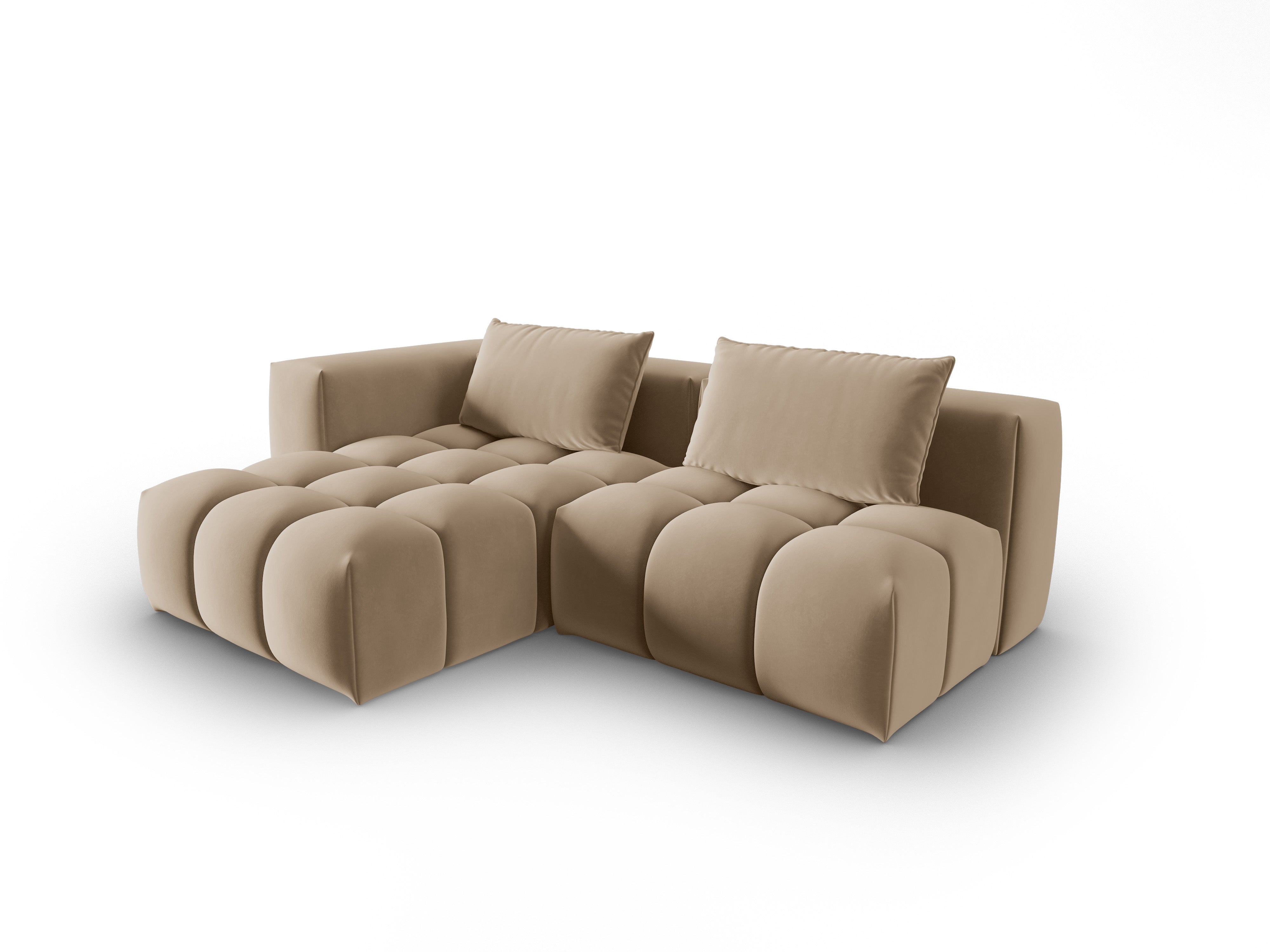 Narożnik aksamitny 3-osobowy lewostronny otwarty VERONA piaskowy – Cosmopolitan Design