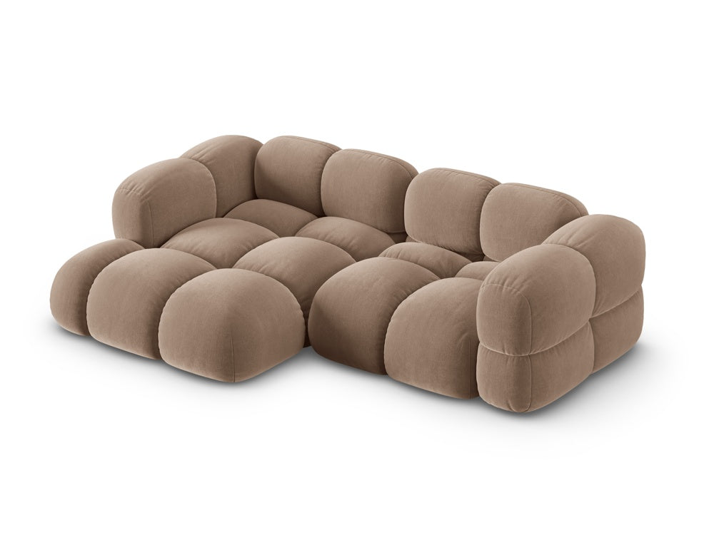 Samt-Ecksofa 3-sitzig links LORETTO dunkelbeige