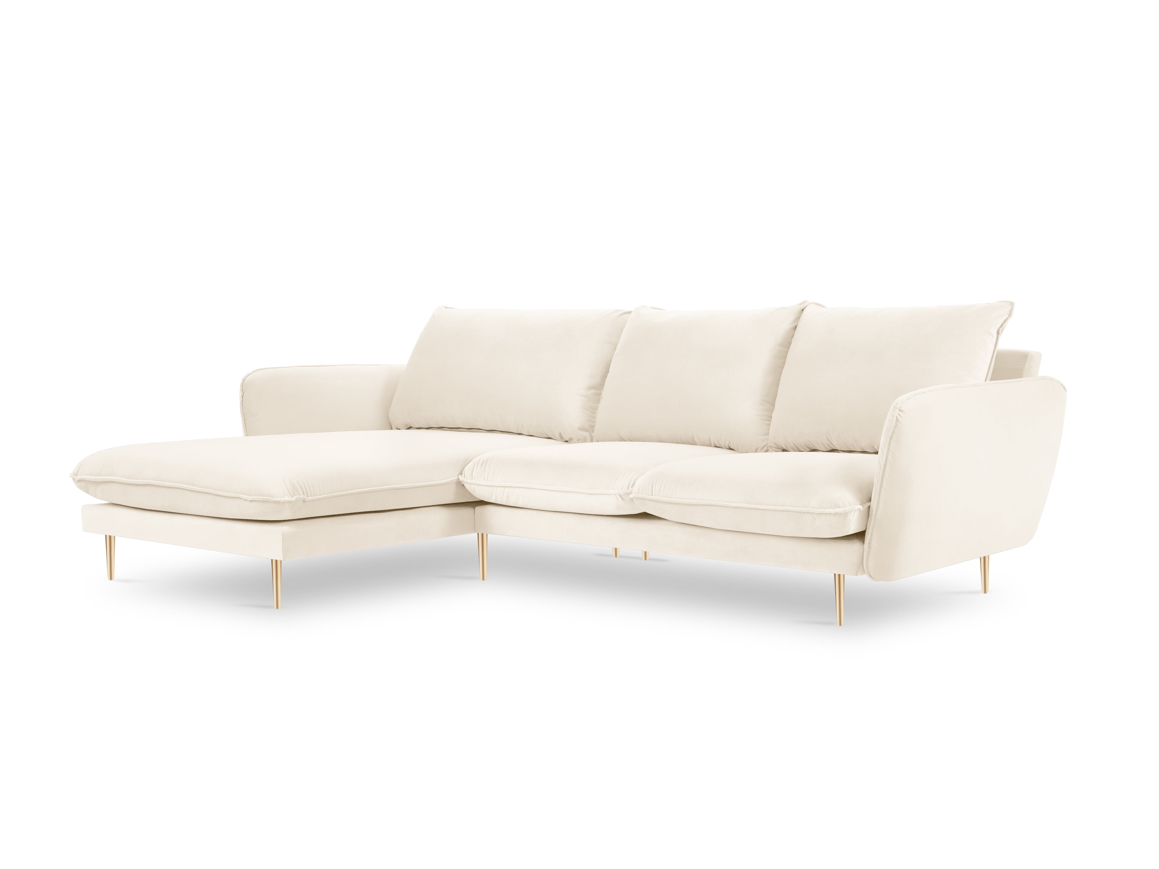 Vleugelbank van fluweel, links, voor 5 personen, VIENNA, beige met gouden basis