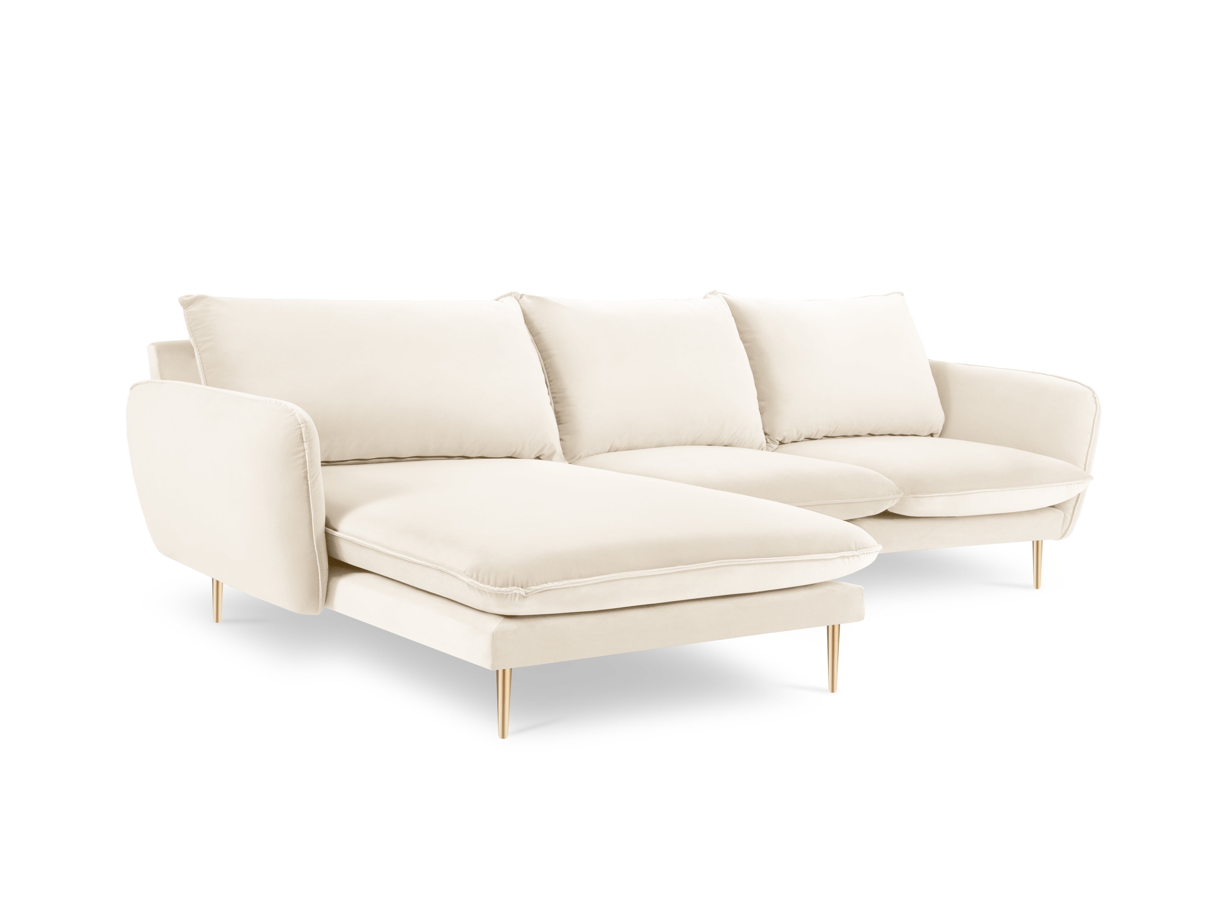 Vleugelbank van fluweel, links, voor 5 personen, VIENNA, beige met gouden basis