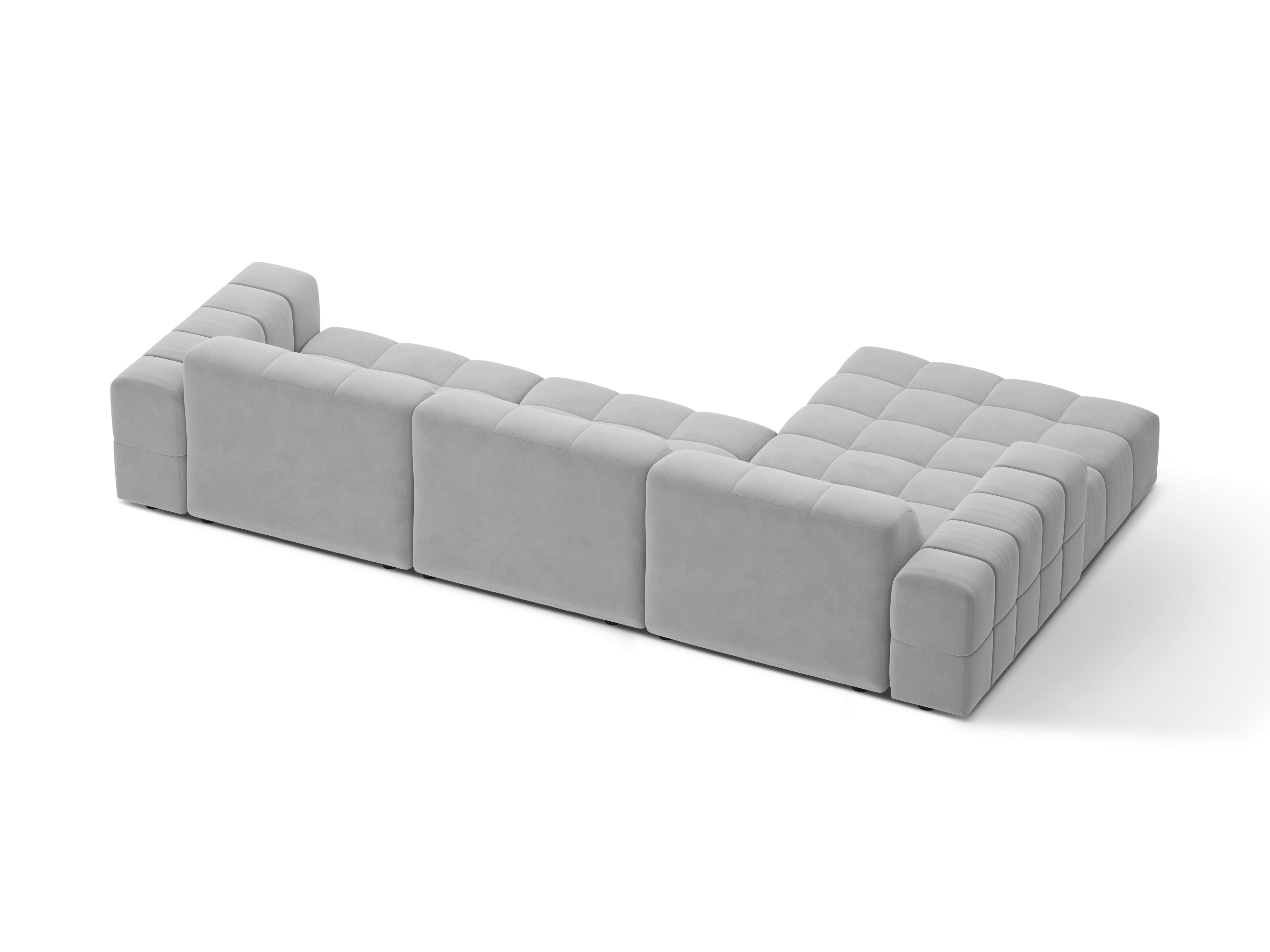 Narożnik lewostronny aksamitny 4-osobowy CHICAGO jasnoszary – sofa narożna