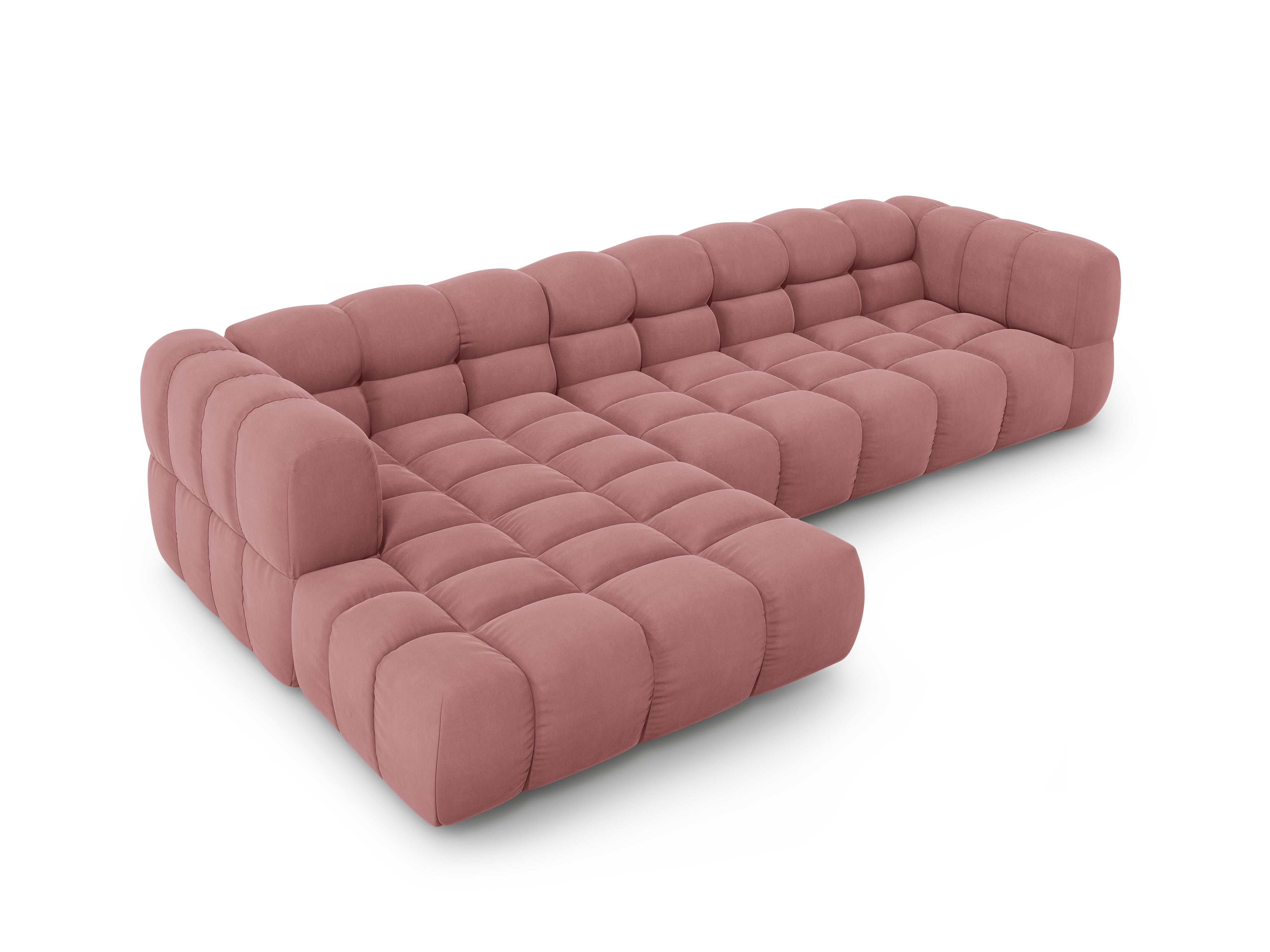 Narożnik aksamitny lewostronny 4-osobowy SKY łososiowy do salonu – Cosmopolitan Design