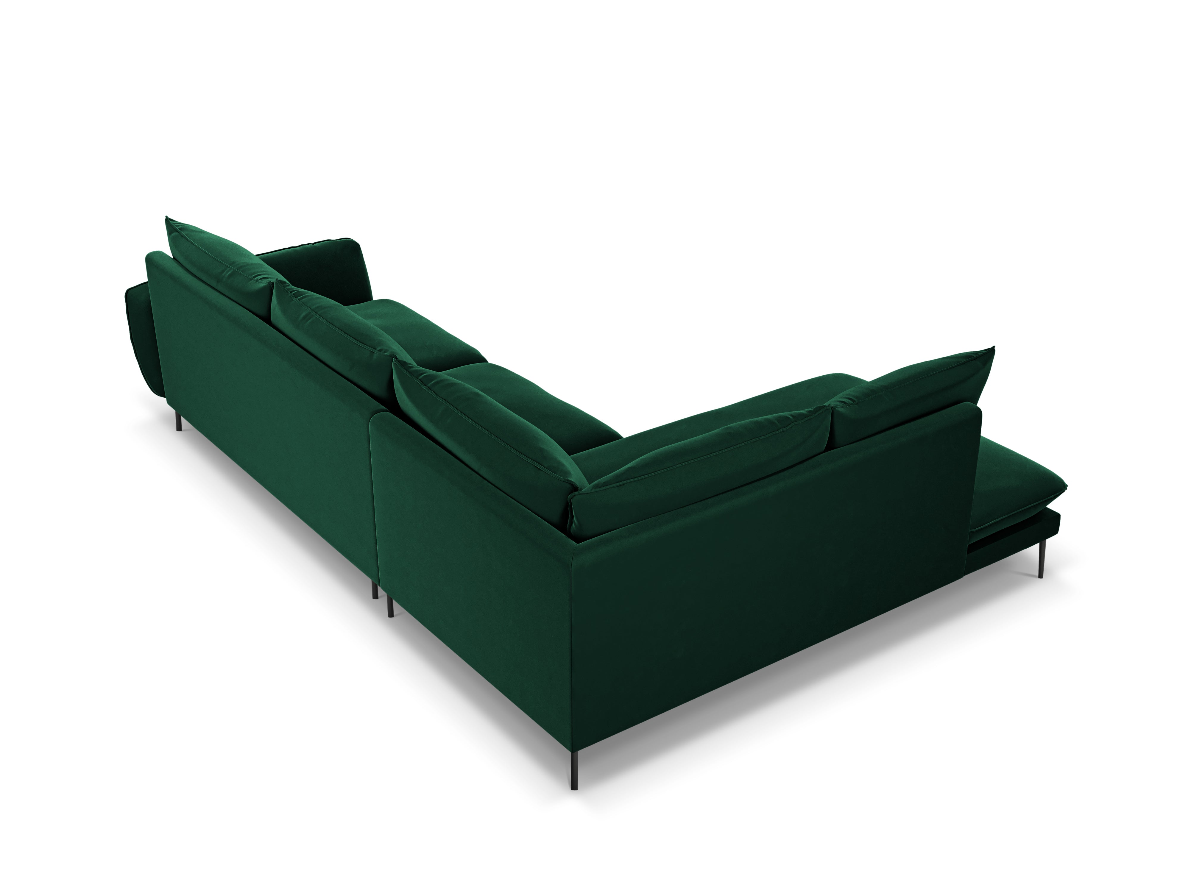 Velvet corner sofa for 6 people, left-facing, VIENNA, bottle green with black base