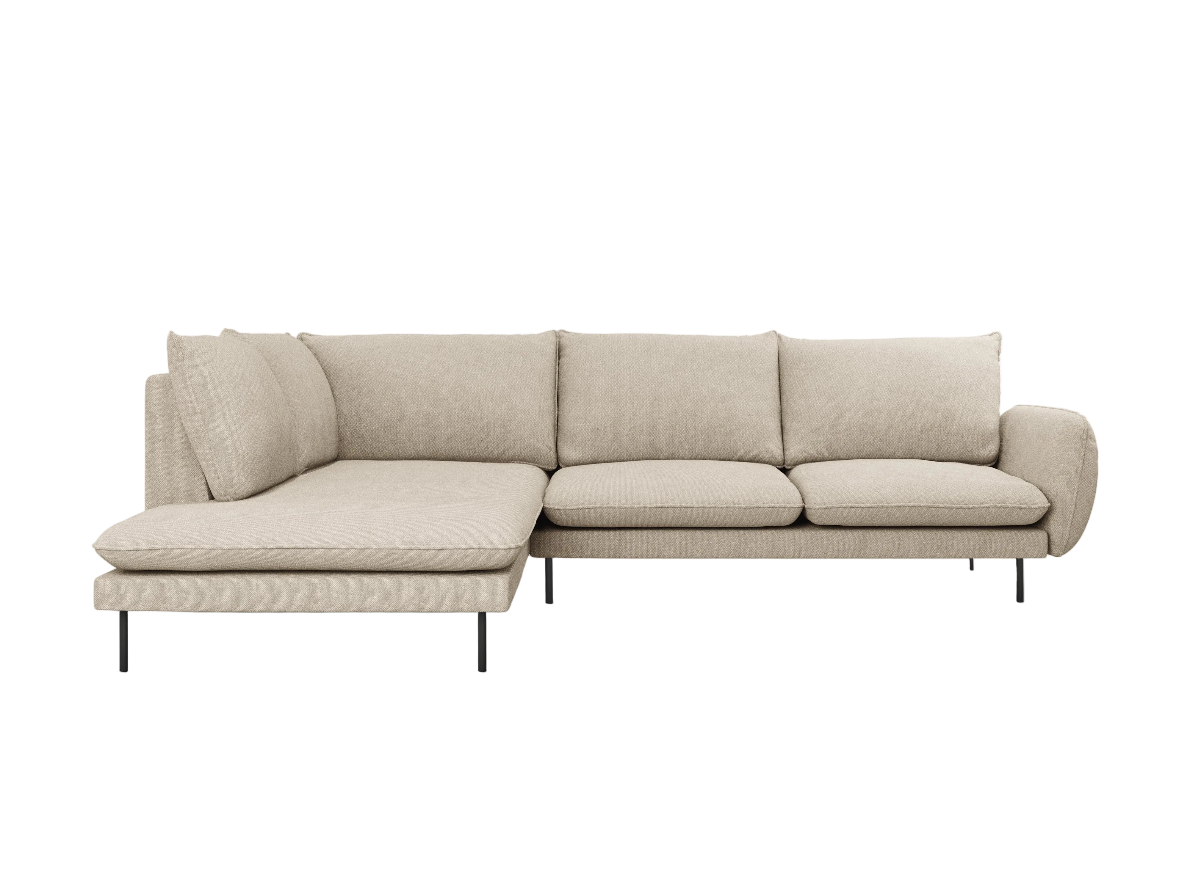 Ecksofa für 6 Personen links VIENNA beige Chenille mit schwarzem Gestell