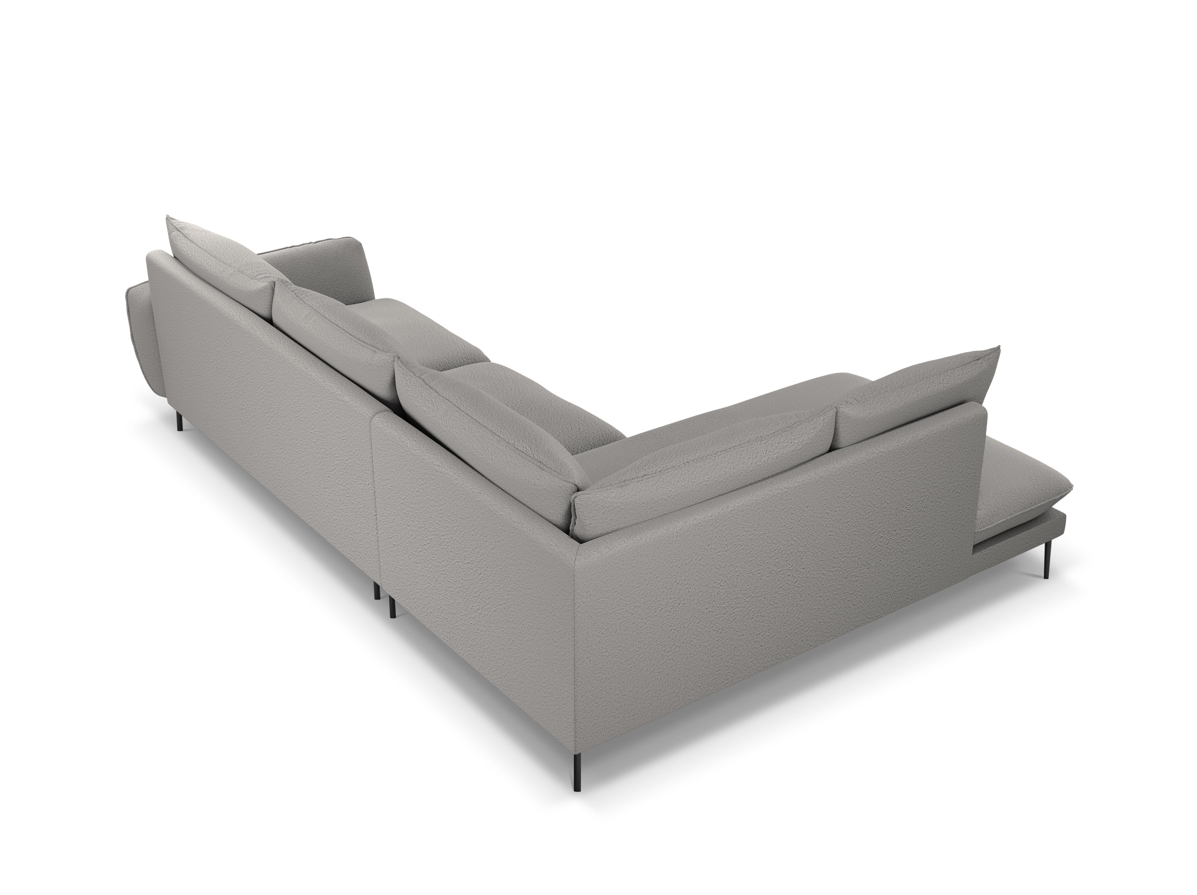 Left-facing 6-seater corner sofa VIENNA in gray boucle with a black base