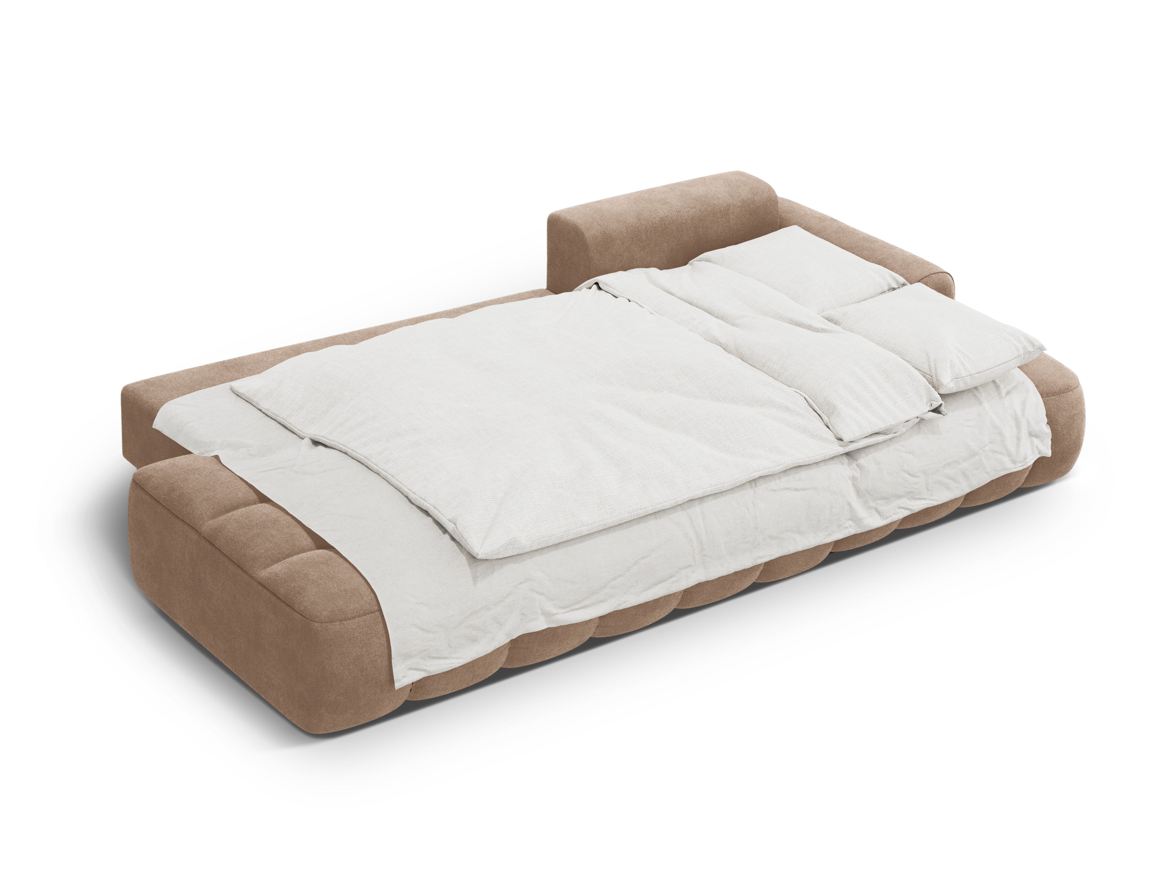 Right-facing velvet corner sofa bed for 3 people LINZ dark beige