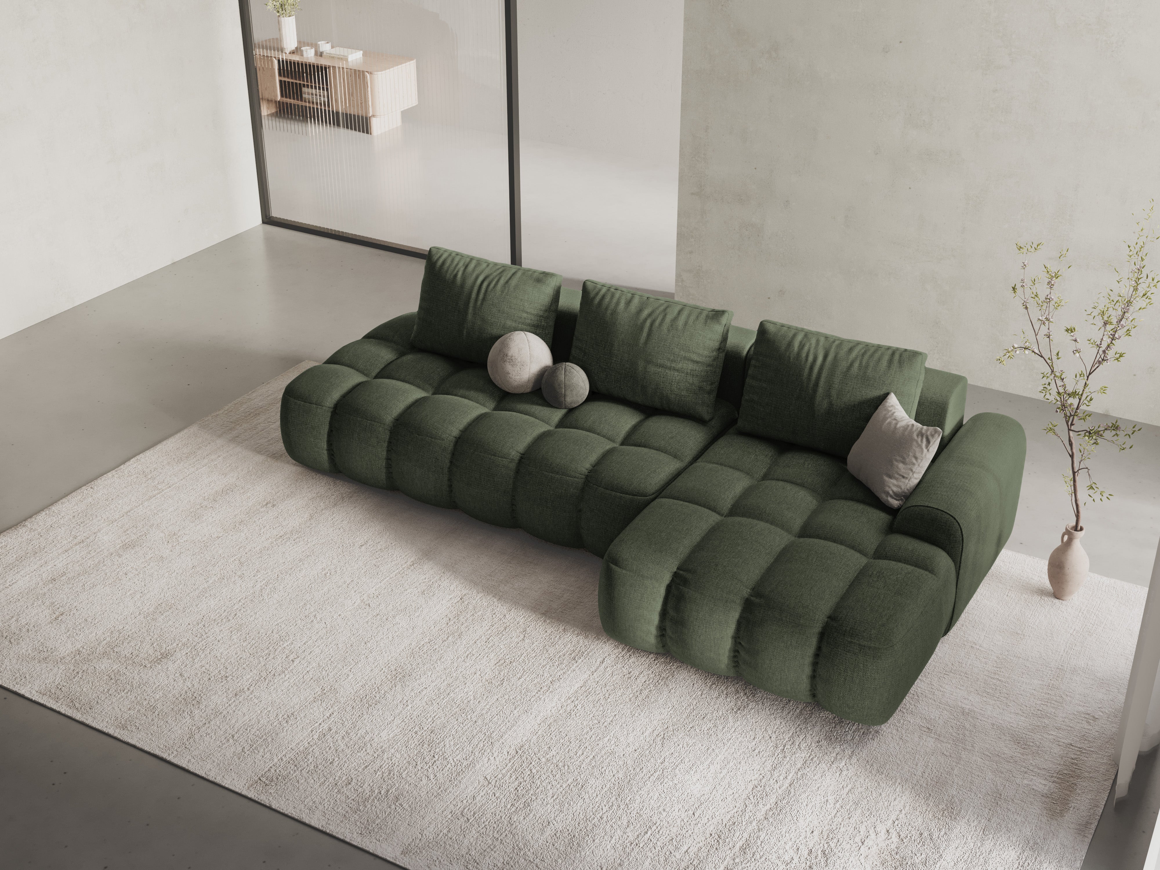 Right-sided corner sofa bed for 3 people LINZ olive