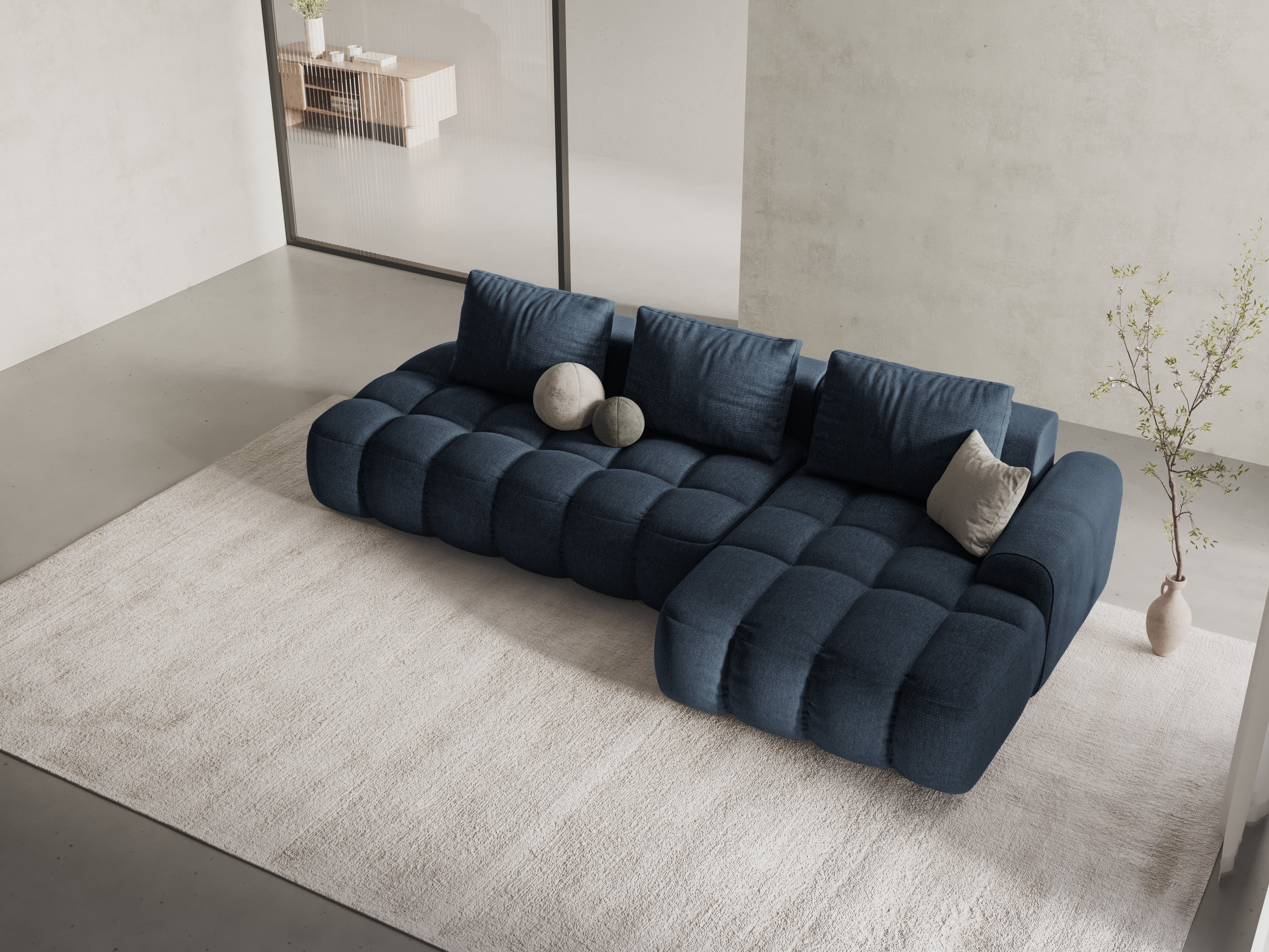 Right-sided corner sofa bed for 3 people LINZ blue