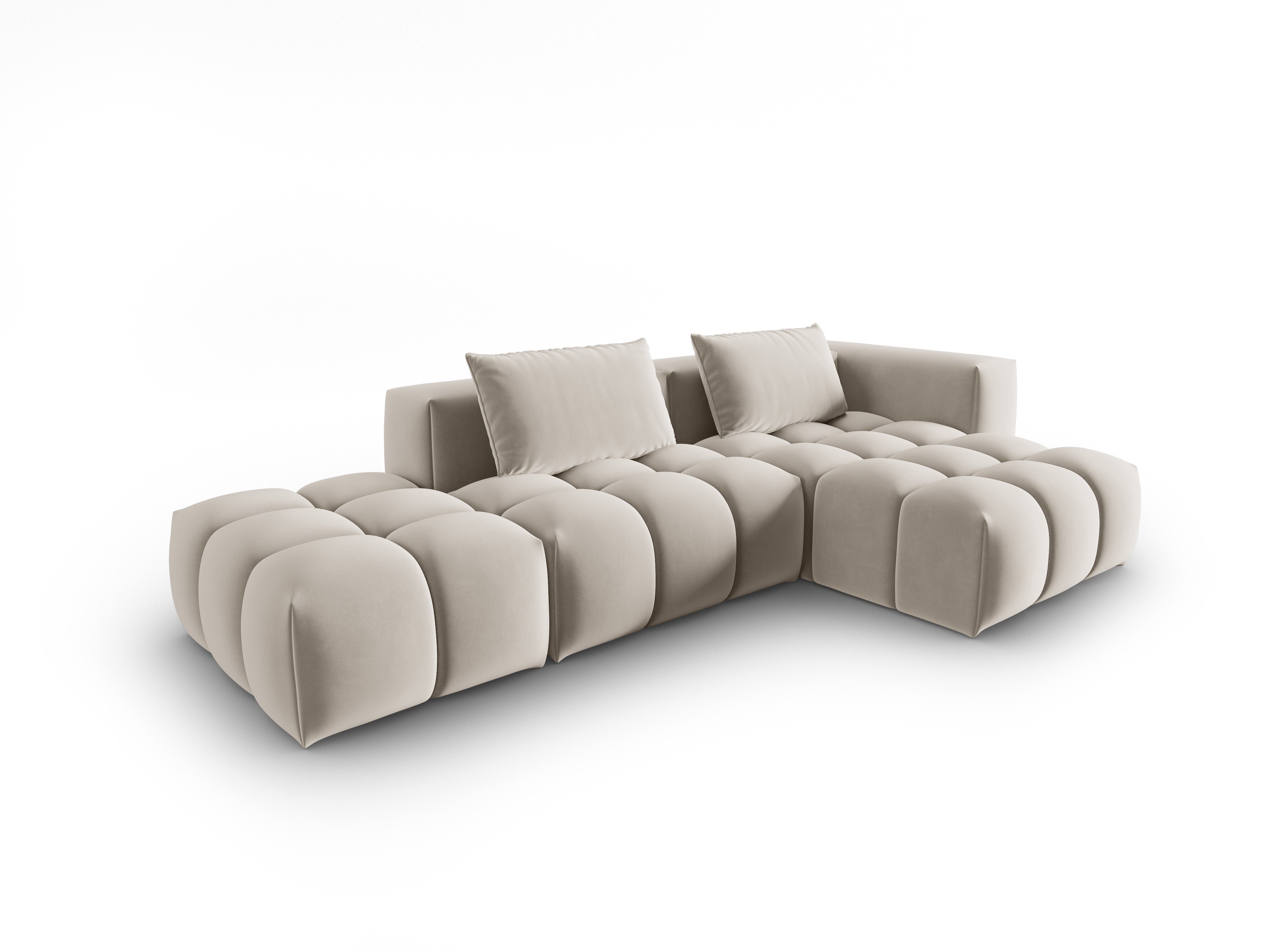 Open right-facing 4-seater velvet corner sofa VERONA ecru