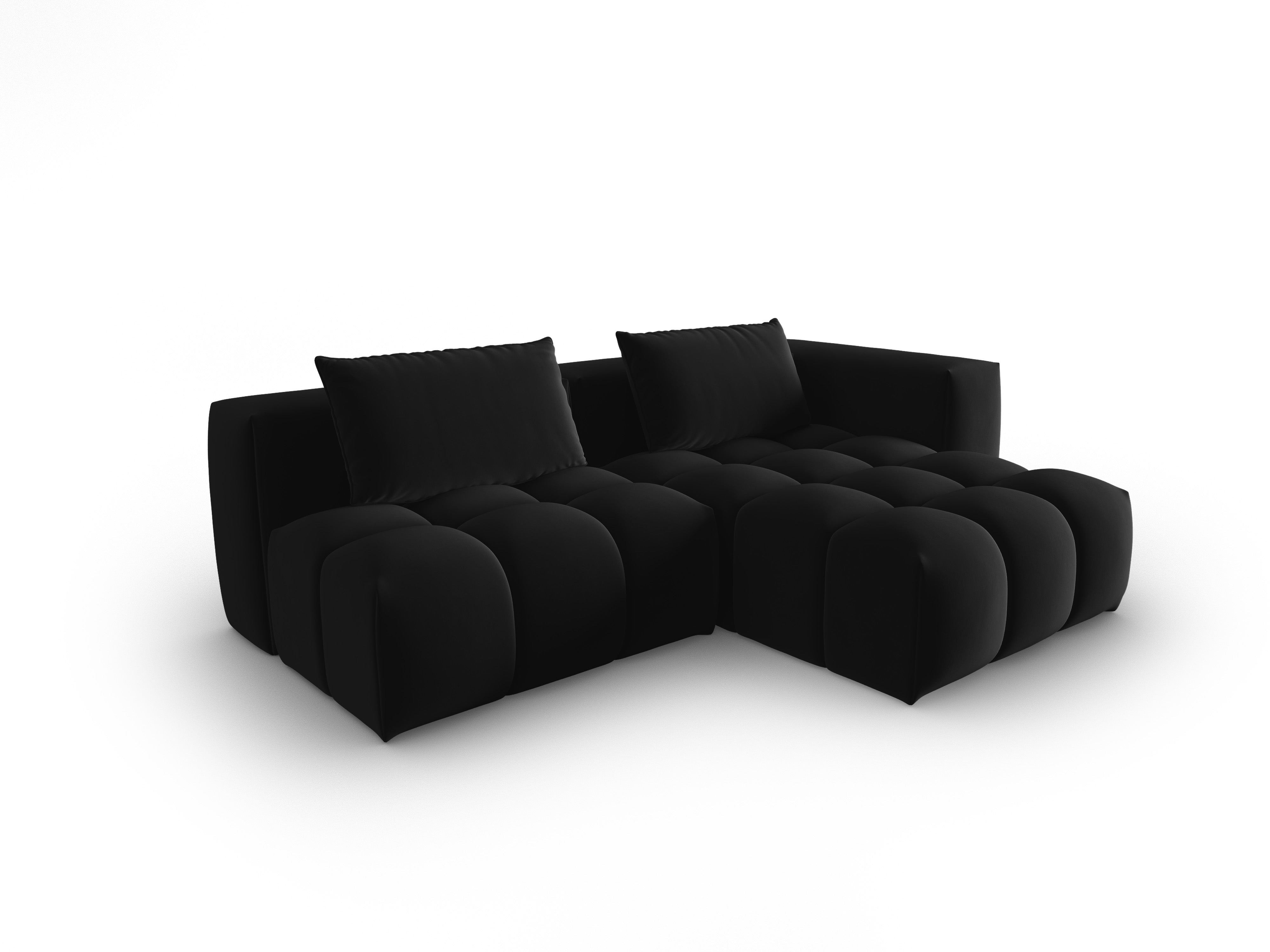 Samt-Ecksofa für 3 Personen, rechtsseitig offen, VERONA, schwarz