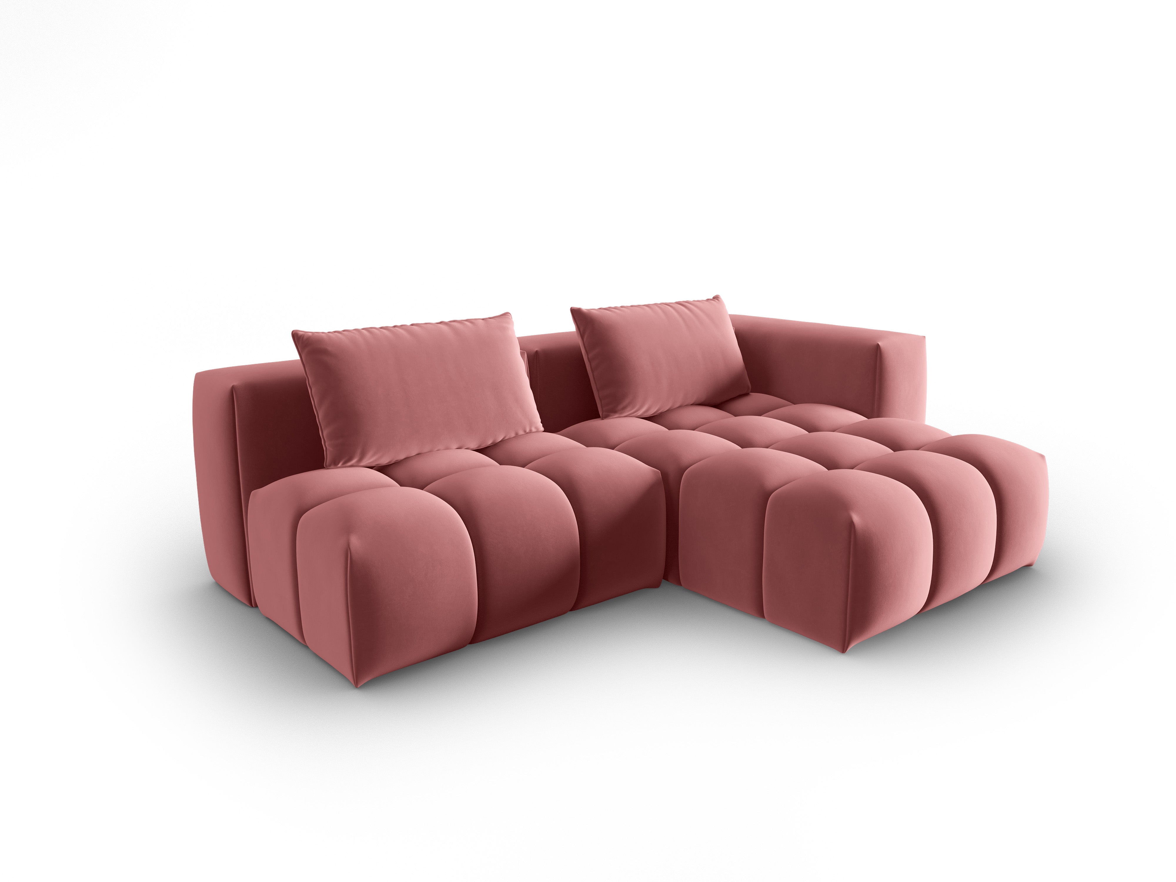 Samt-Ecksofa für 3 Personen, rechtsseitig offen, VERONA, Flamingo-Rosa