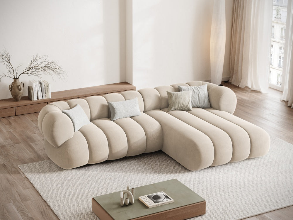 Samt-Ecksofa für 5 Personen rechts KOGE beige