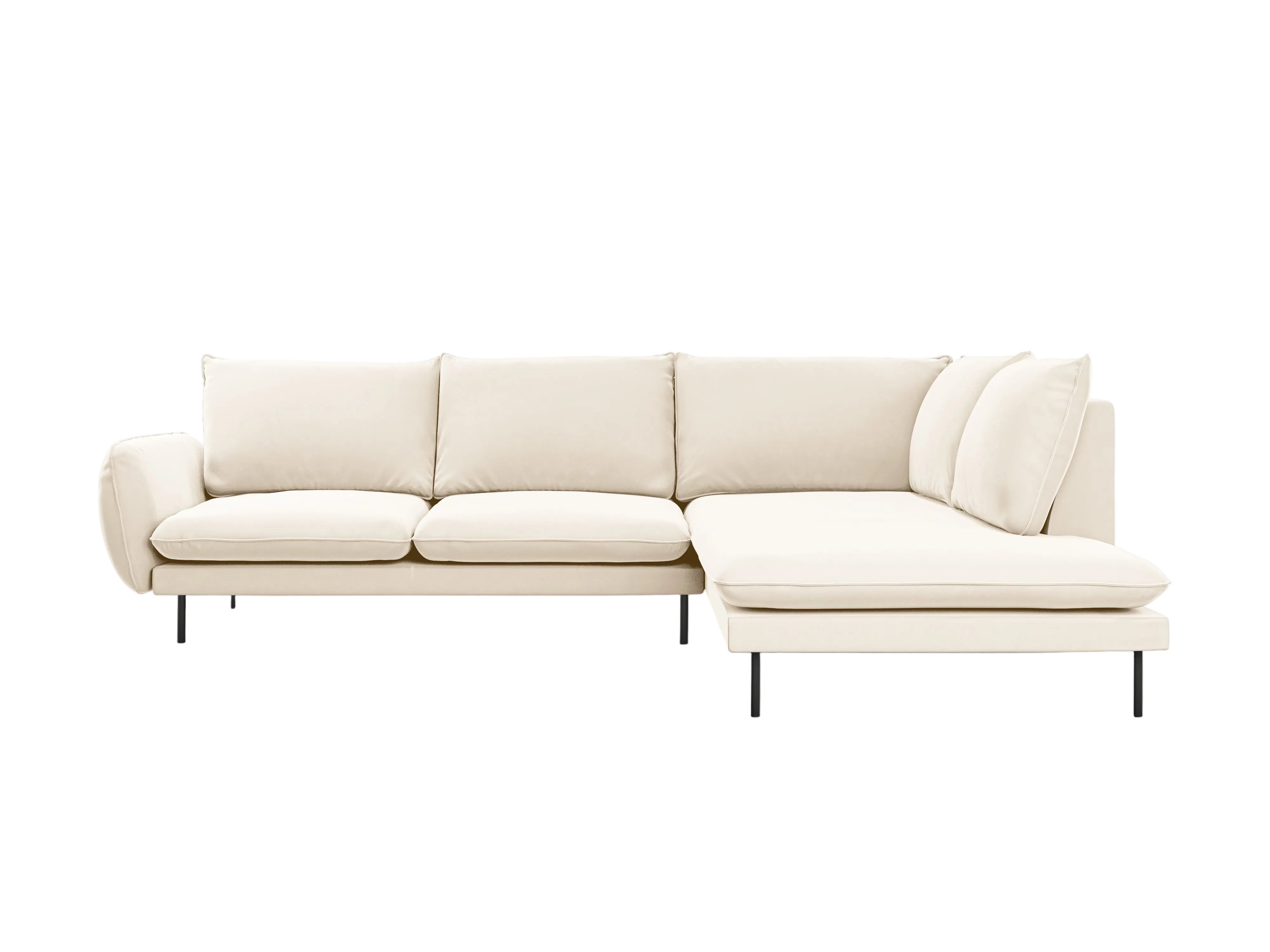 Beige 6-persoons fluwelen hoekbank rechts VIENNA met zwarte basis