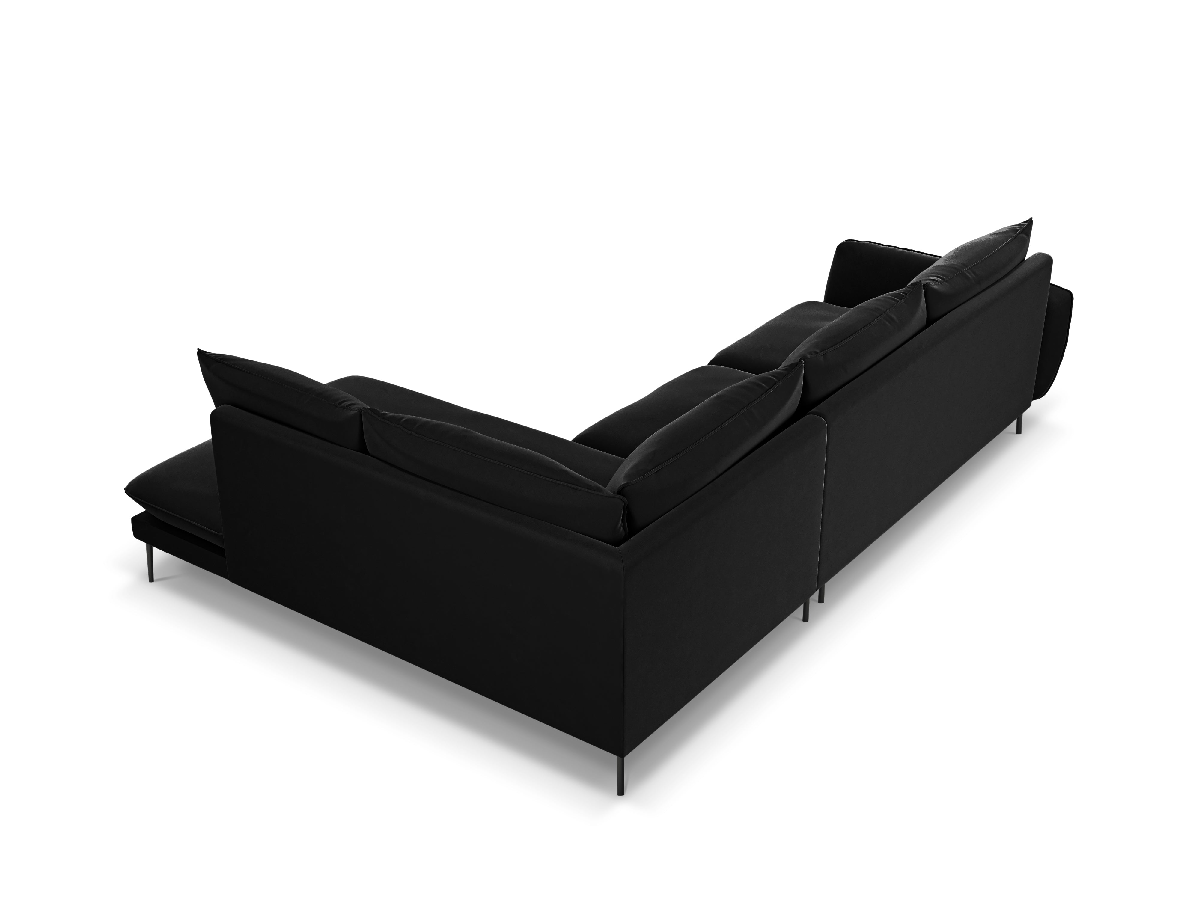 Velvet Corner Sofa for 6 People Right-Hand Side VIENNA Black with Black Base
