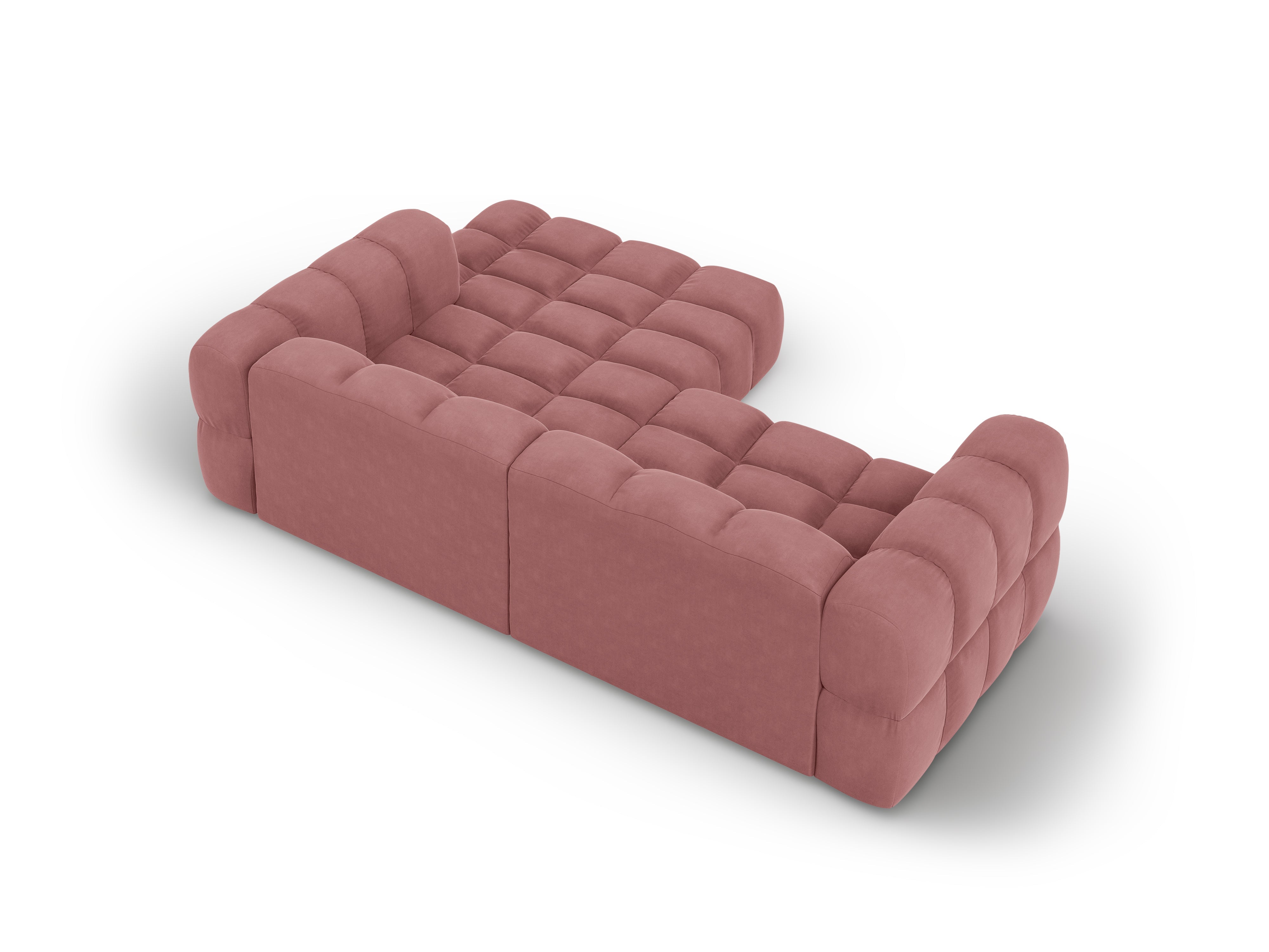 Narożnik aksamitny prawostronny 3-osobowy SKY łososiowy – sofa narożna