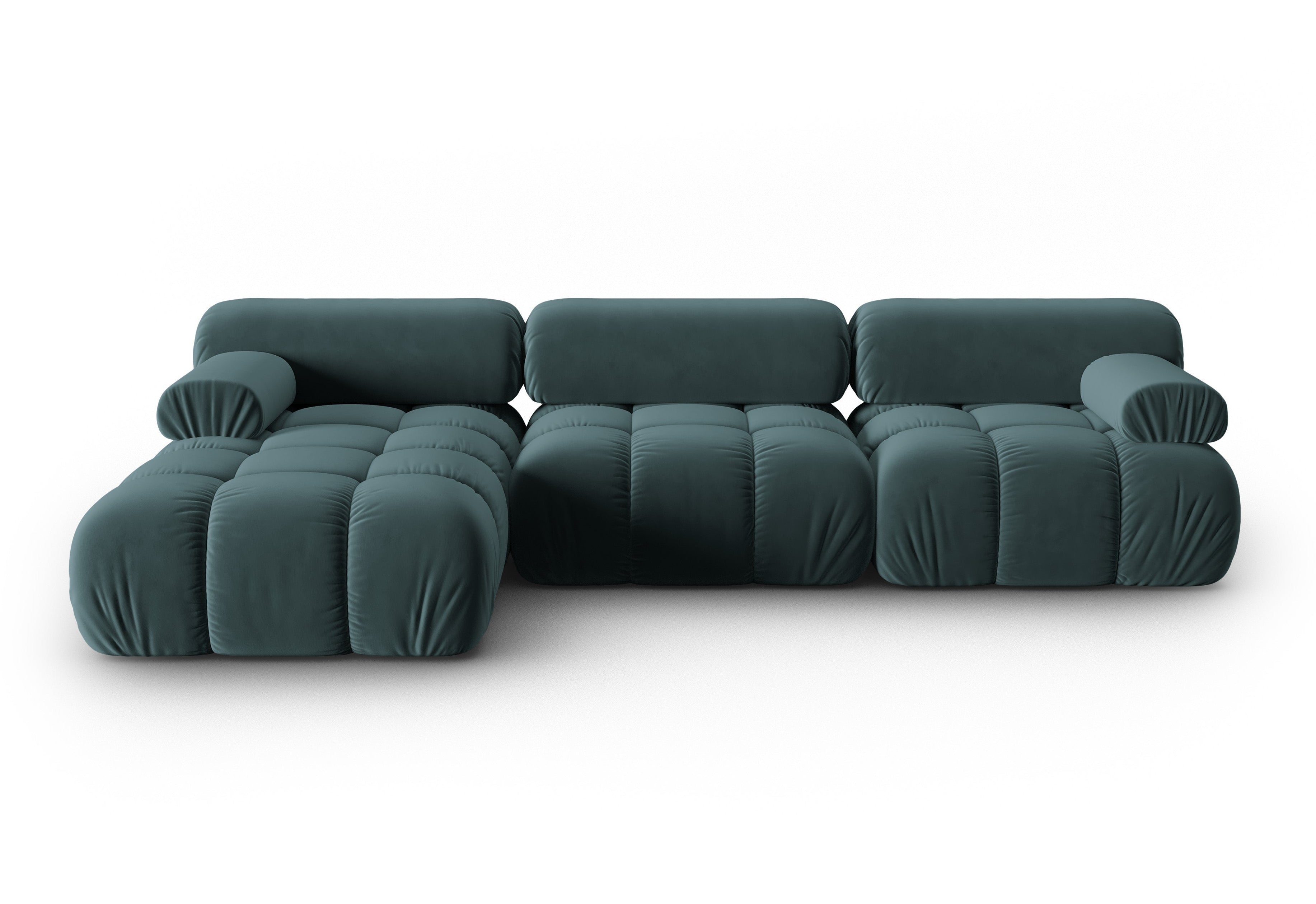 Velvet hoekbank voor 4 personen, links CORTINA, turkoois