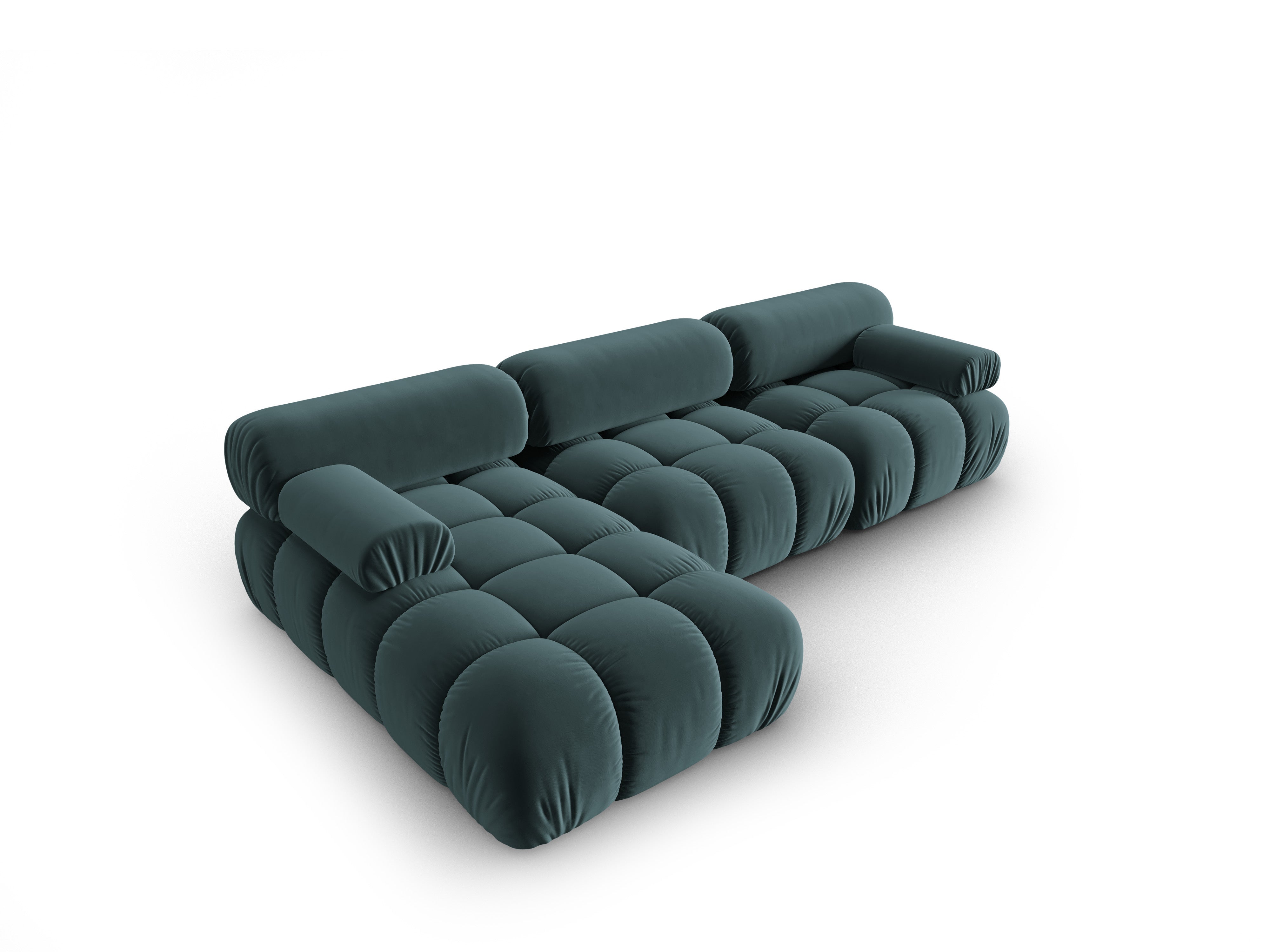 Velvet hoekbank voor 4 personen, links CORTINA, turkoois