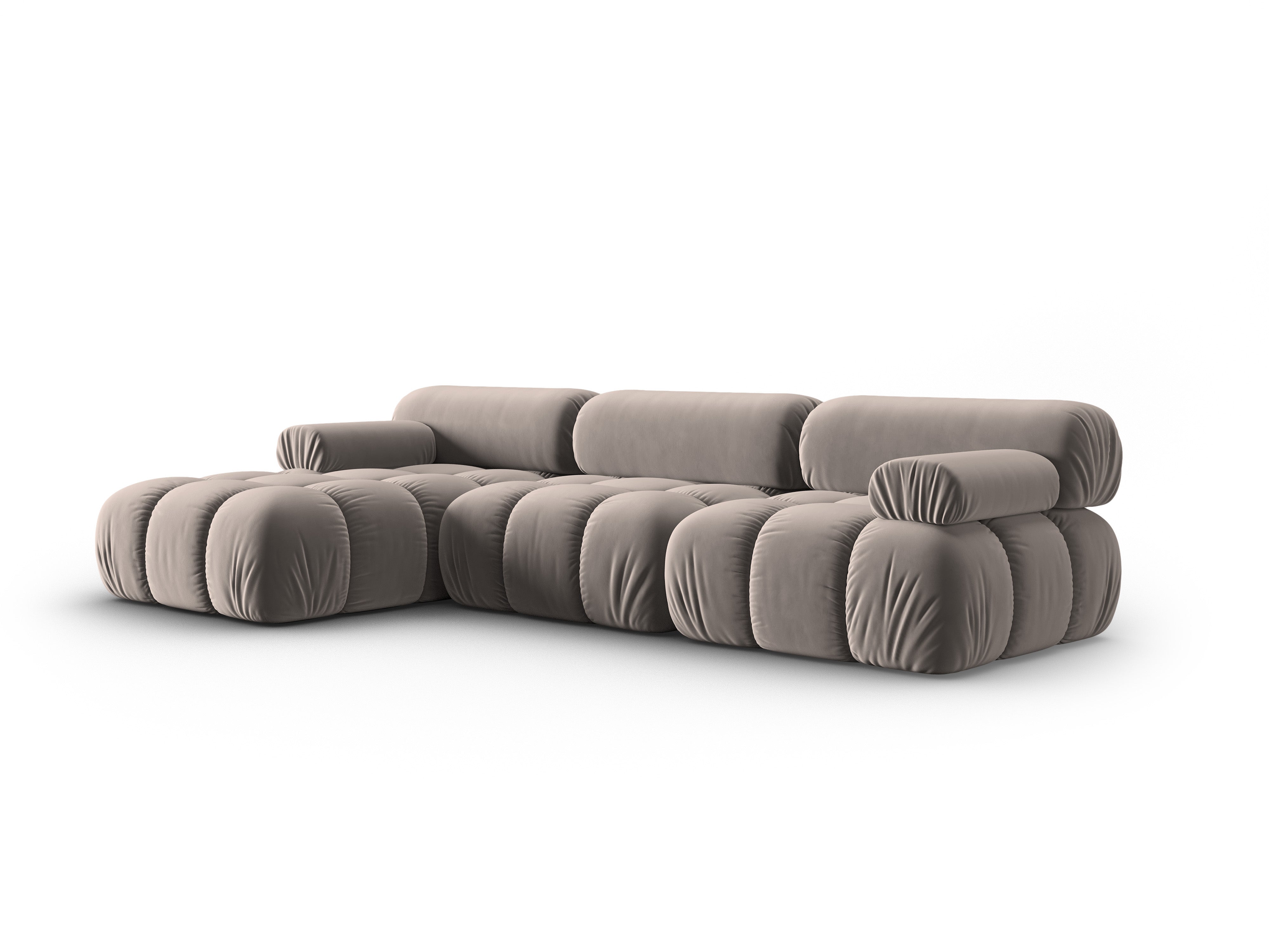 Velvet hoekbank voor 4 personen, links CORTINA cappuccino