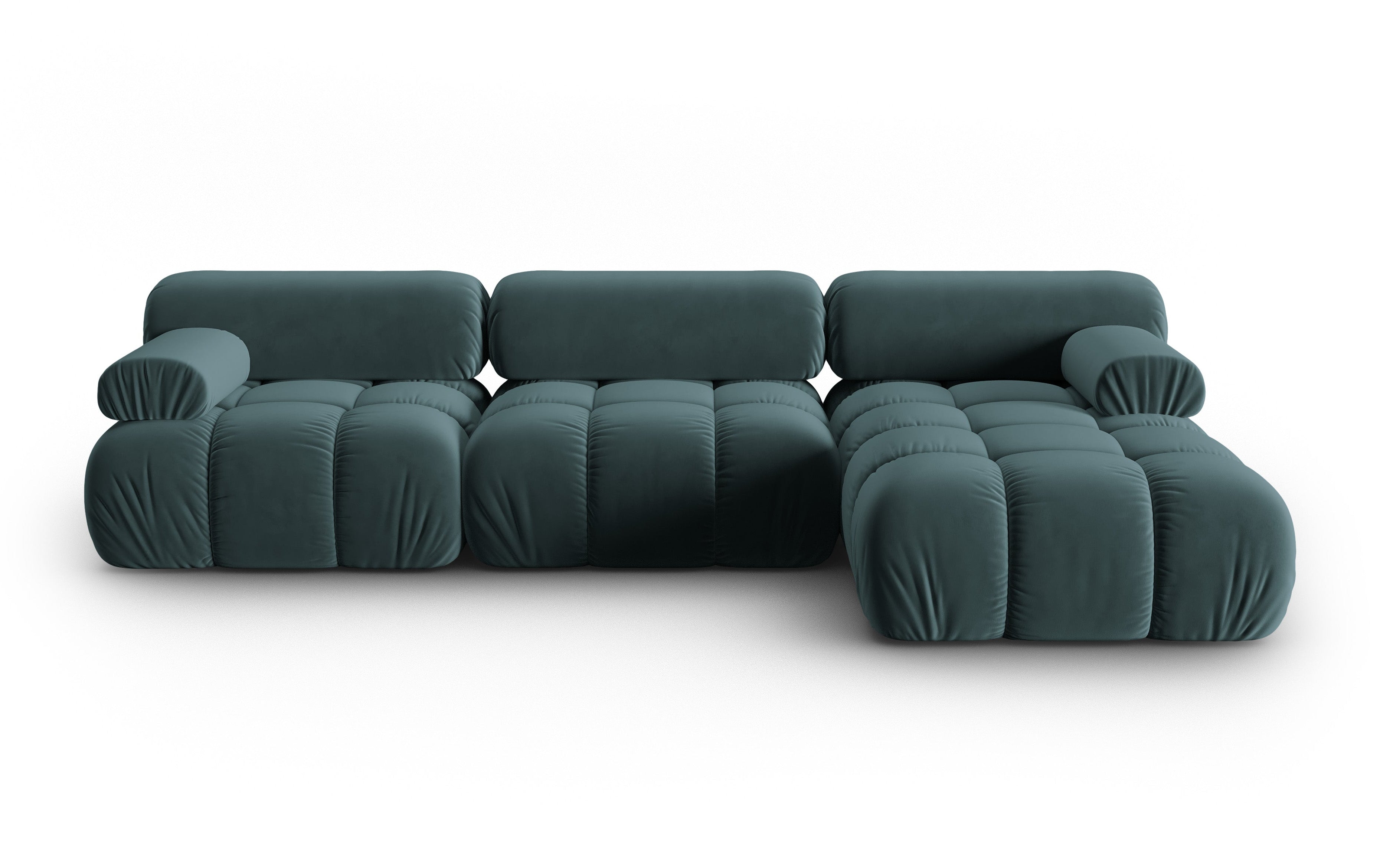 Samt-Ecksofa für 4 Personen, rechts CORTINA in Türkis