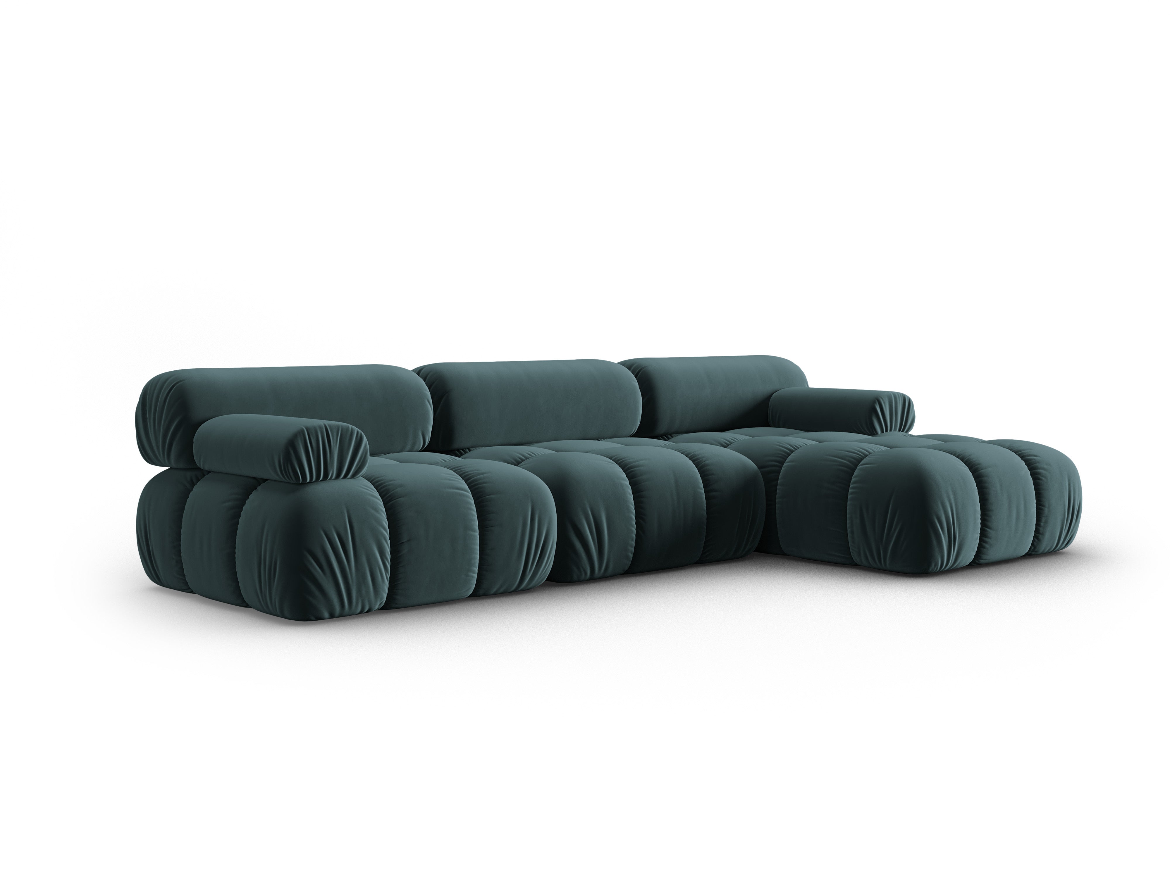 Samt-Ecksofa für 4 Personen, rechts CORTINA in Türkis
