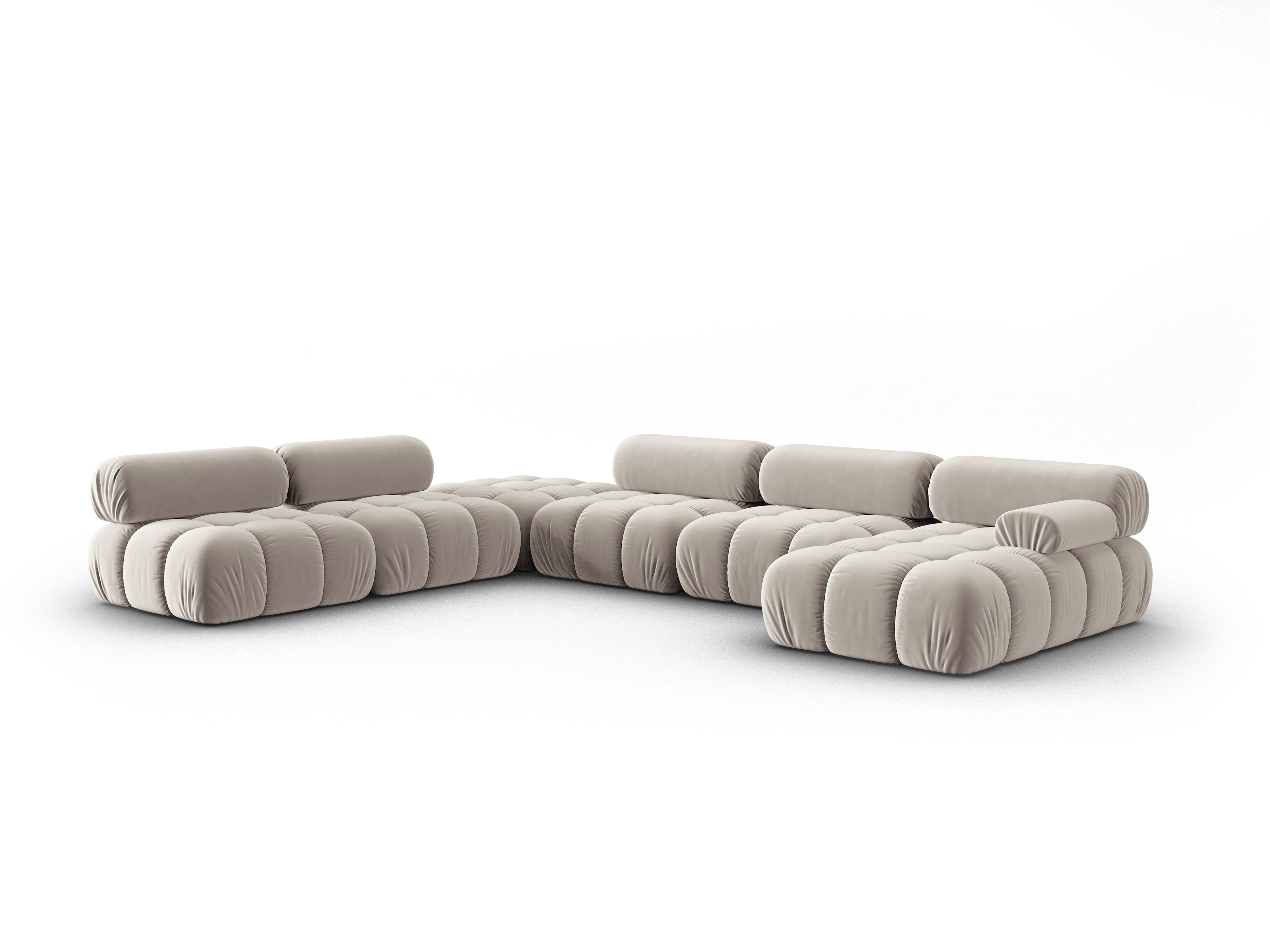 Panoramische fluwelen hoekbank links CORTINA beige