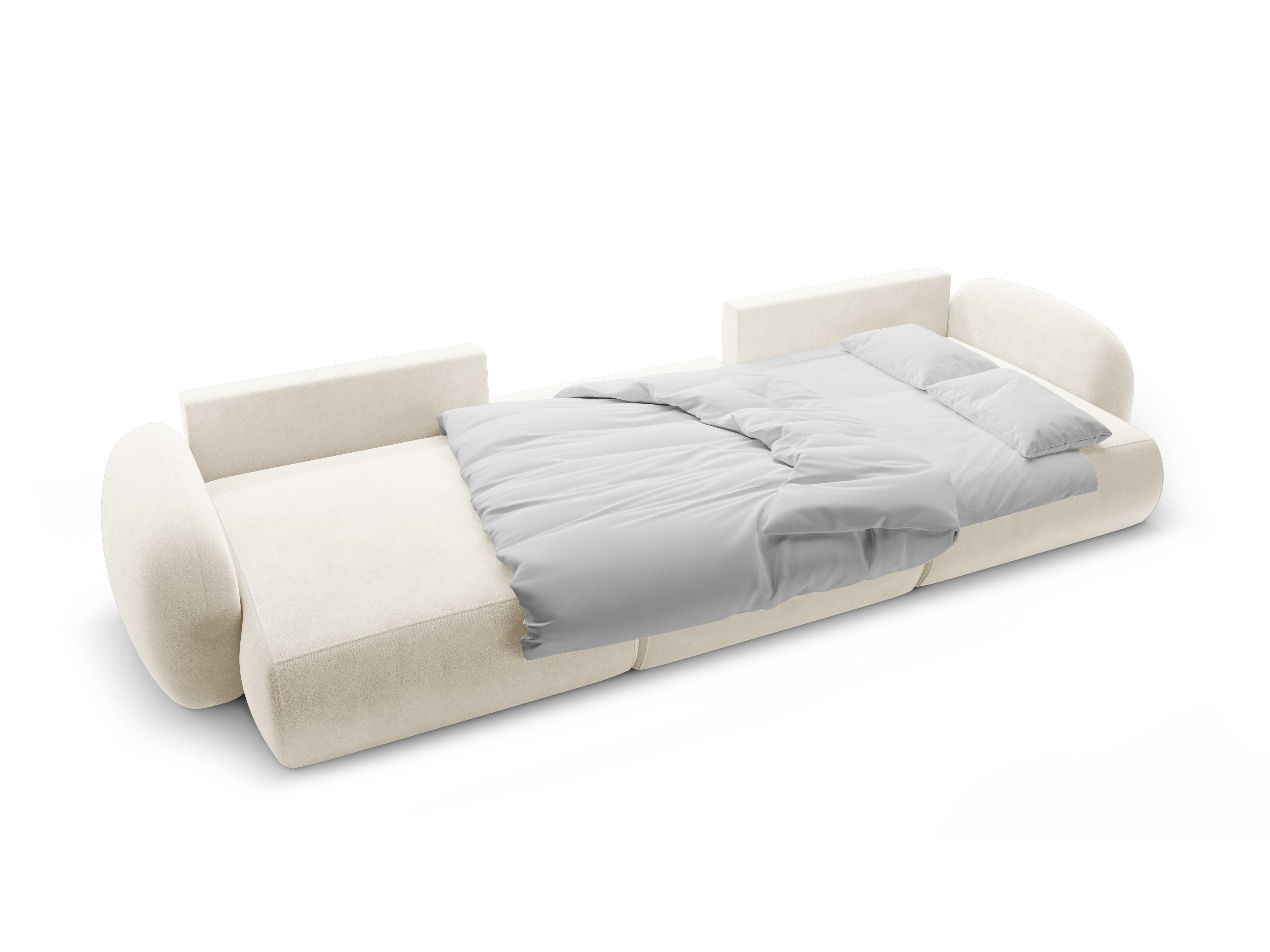 Panoramisch fluwelen sofa met slaapfunctie voor 5 personen TONALE crème