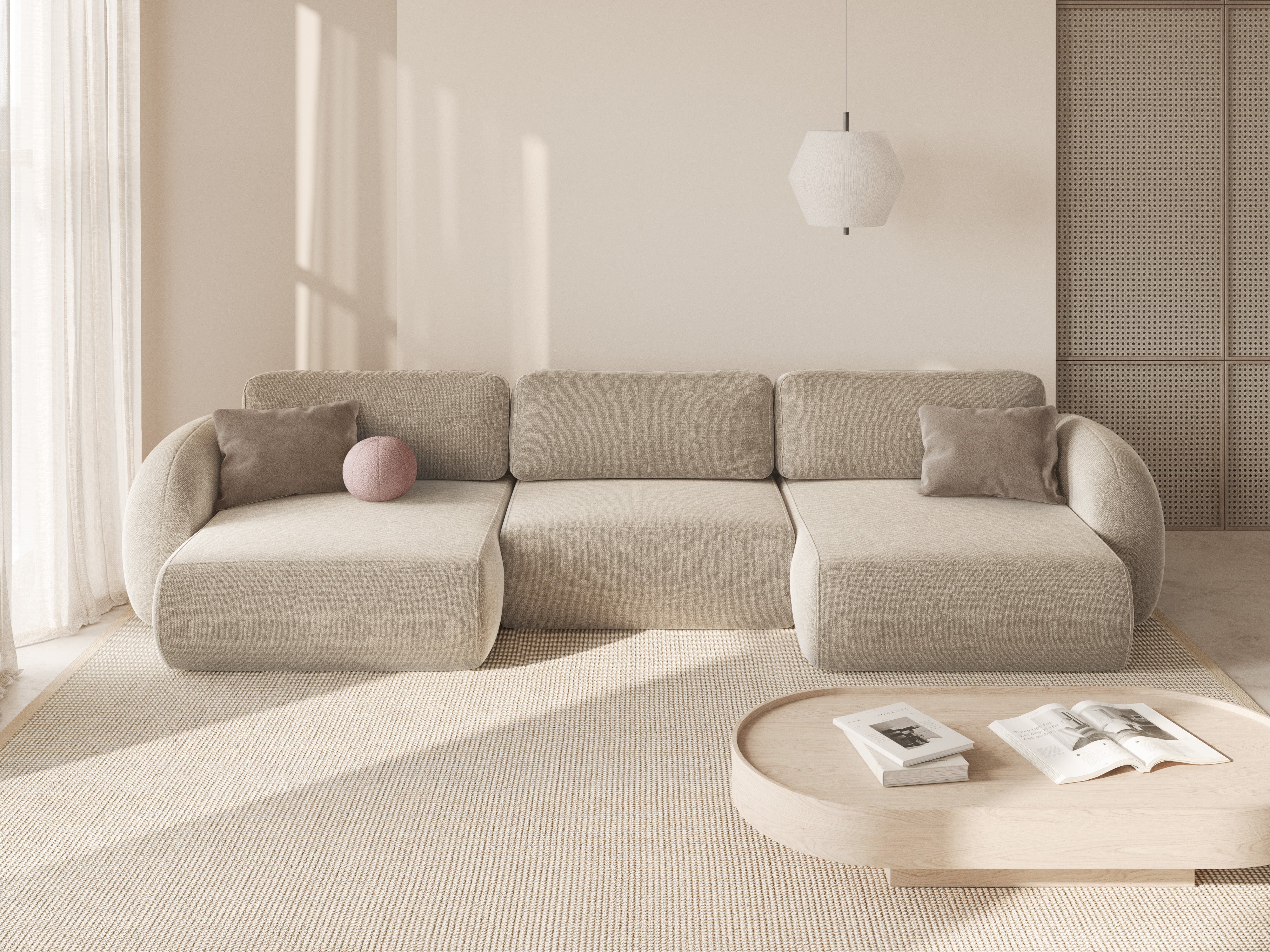 Panoramisches Sofa mit Schlaf-Funktion für 5 Personen TONALE hellbeige