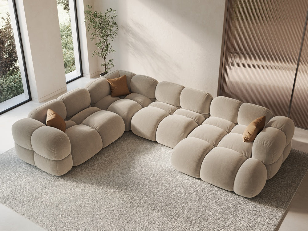 Samt-U-Form-Ecksofa links LORETTO beige