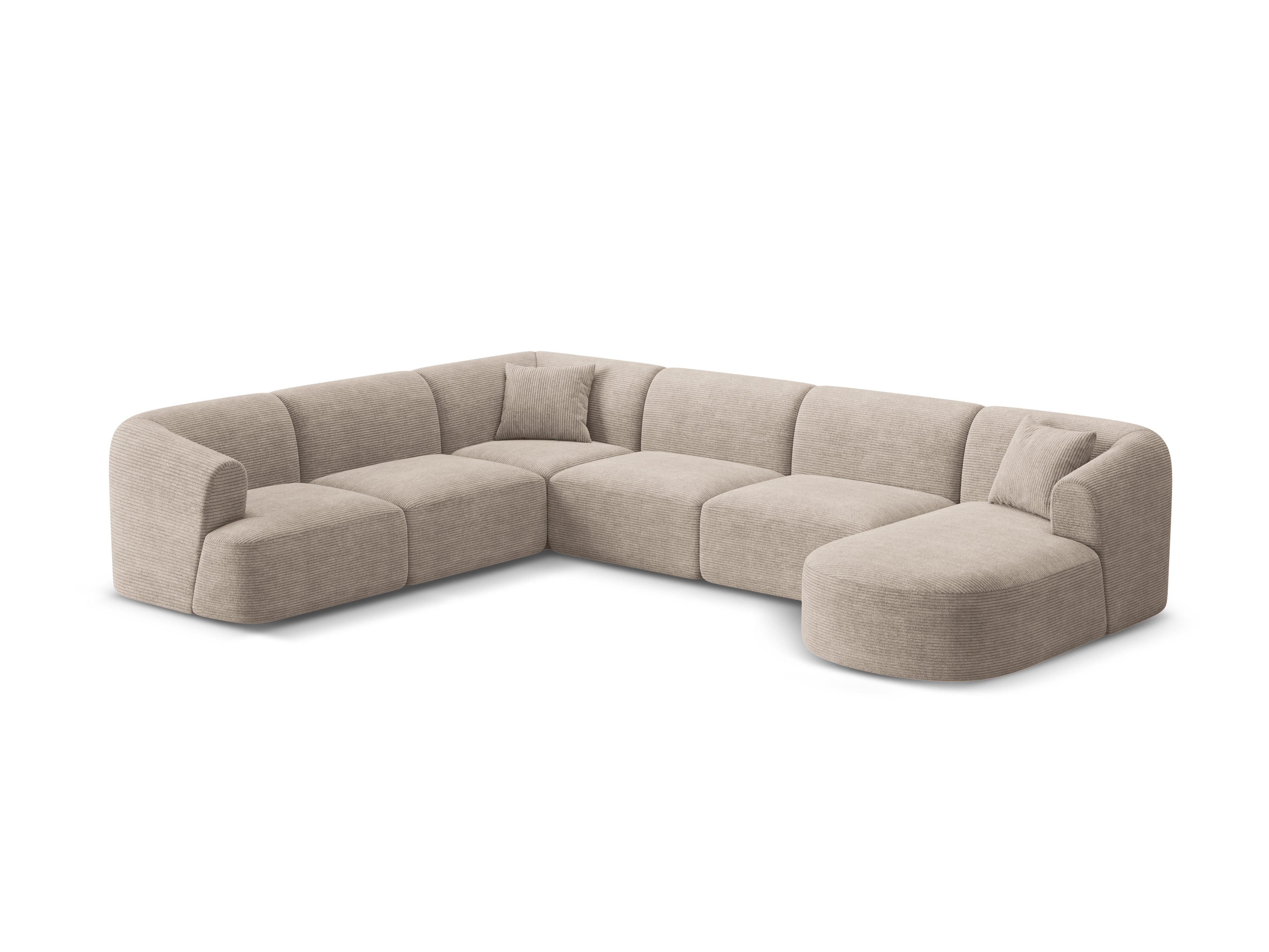 Linksseitiges Panoramabettsofa für 7 Personen CAMPI beige Cord