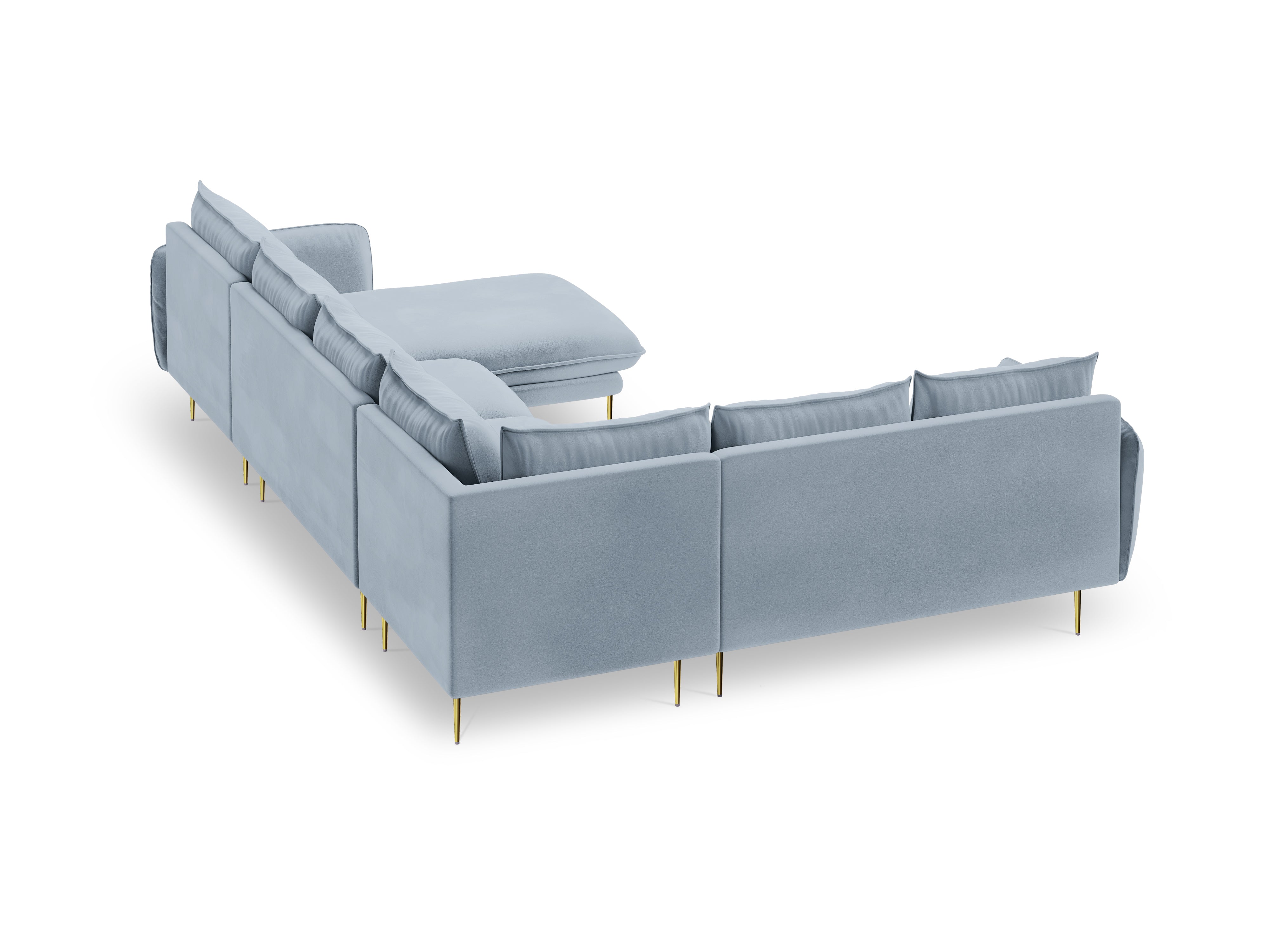 Panoramic Velvet Left-Facing Sofa for 7 People VIENNA Light Blue with Gold Base