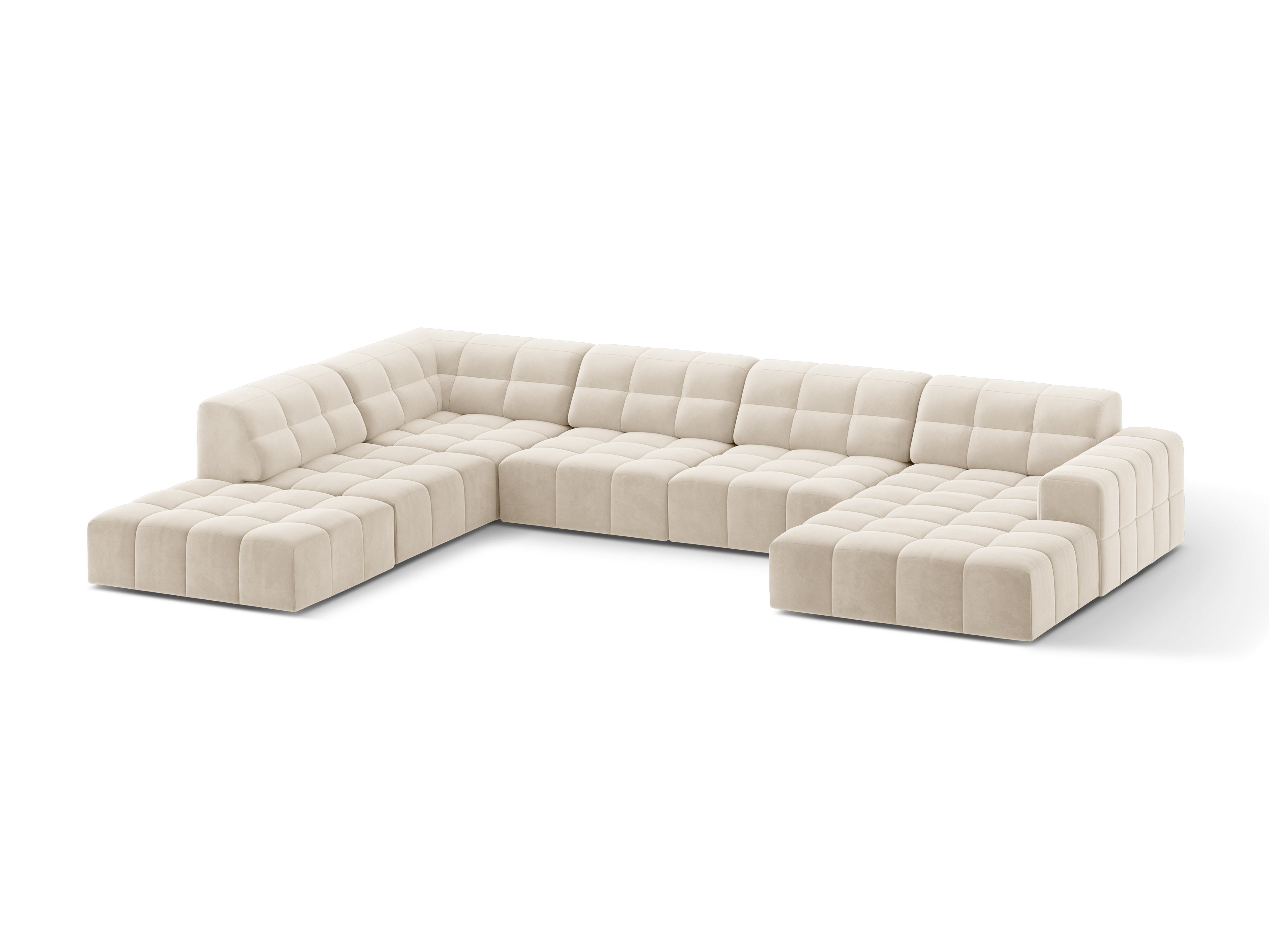 U-vormige fluwelen hoekbank CHICAGO lichtbeige
