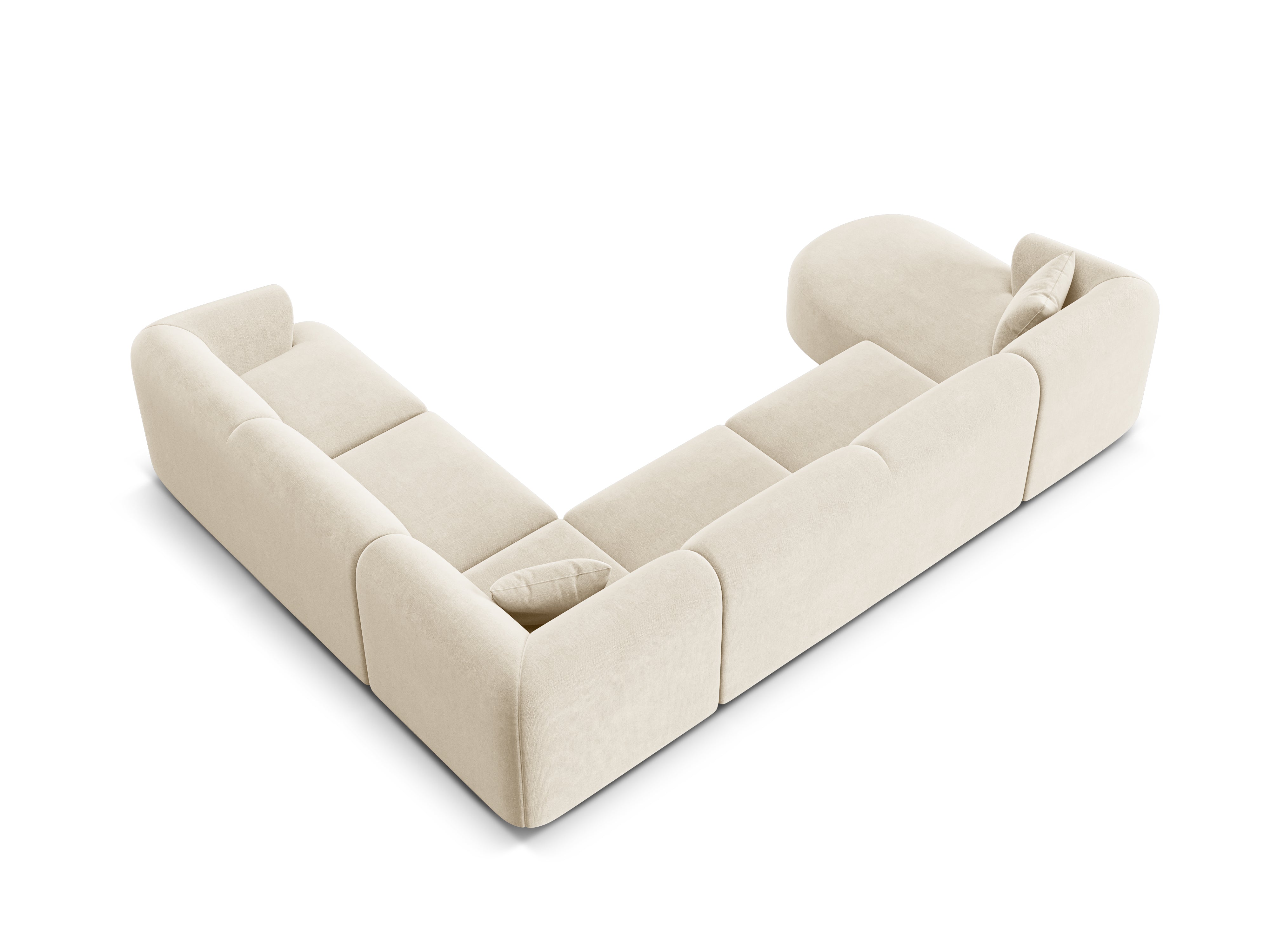 Rechthoekige panoramische fluwelen hoekbank voor 7 personen CAMPI lichtbeige