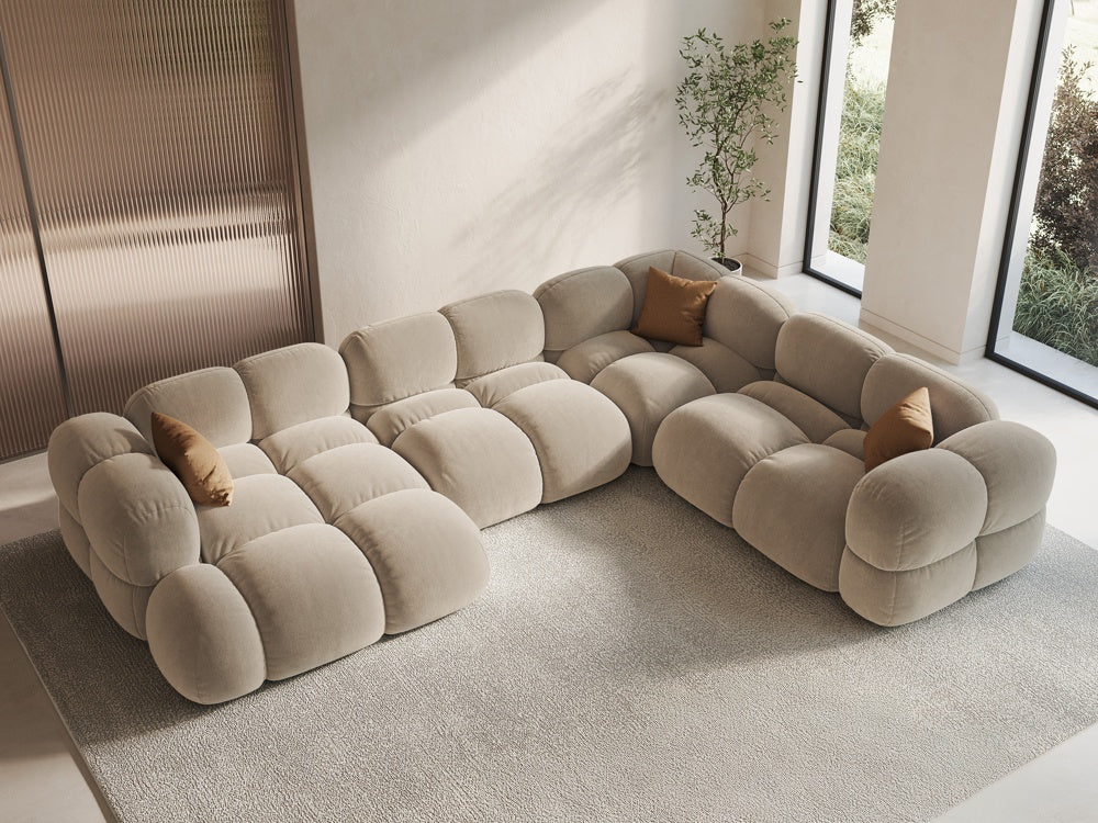 Samt-U-Form-Ecksofa rechts LORETTO beige