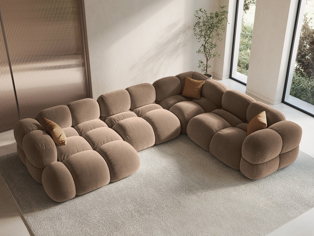 Samt-U-Form-Ecksofa rechts LORETTO dunkelbeige