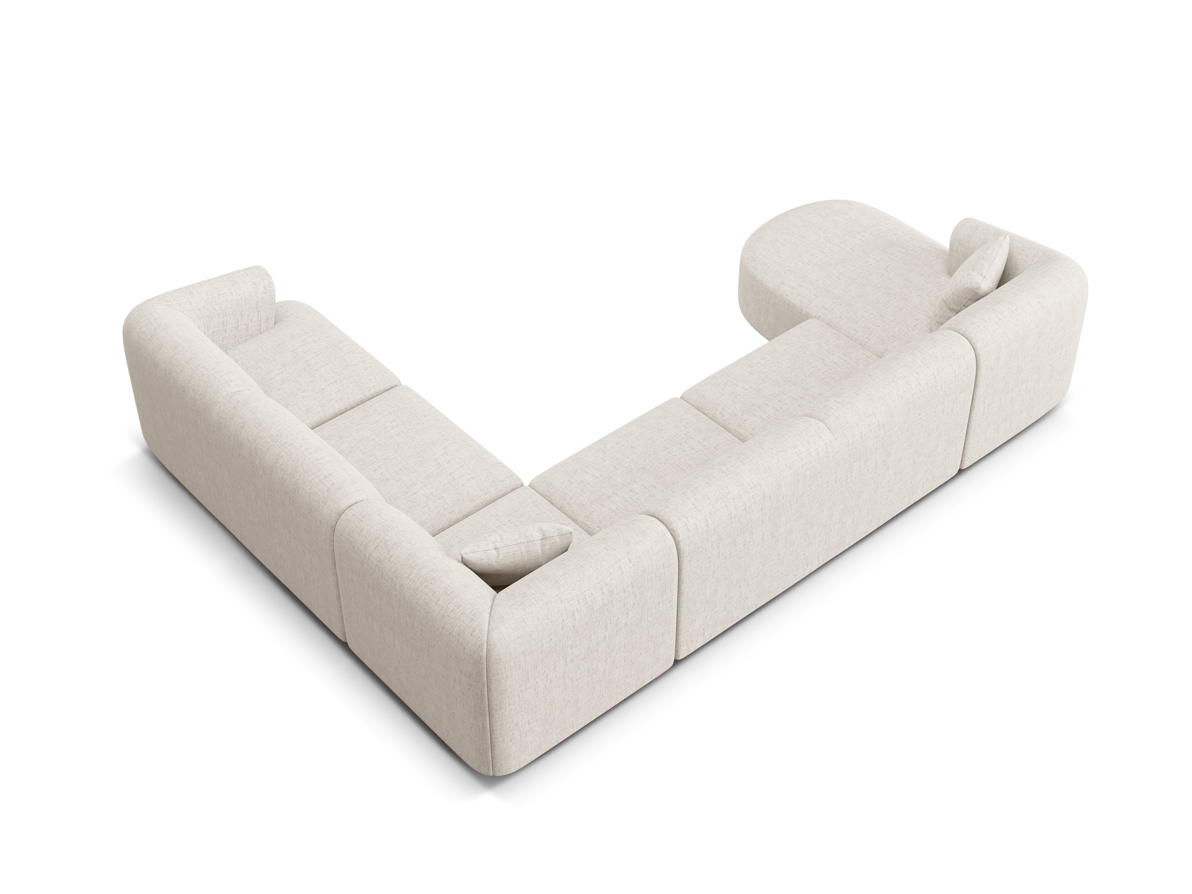 Rechthoekige panoramische hoekbank voor 7 personen CAMPI crème chenille