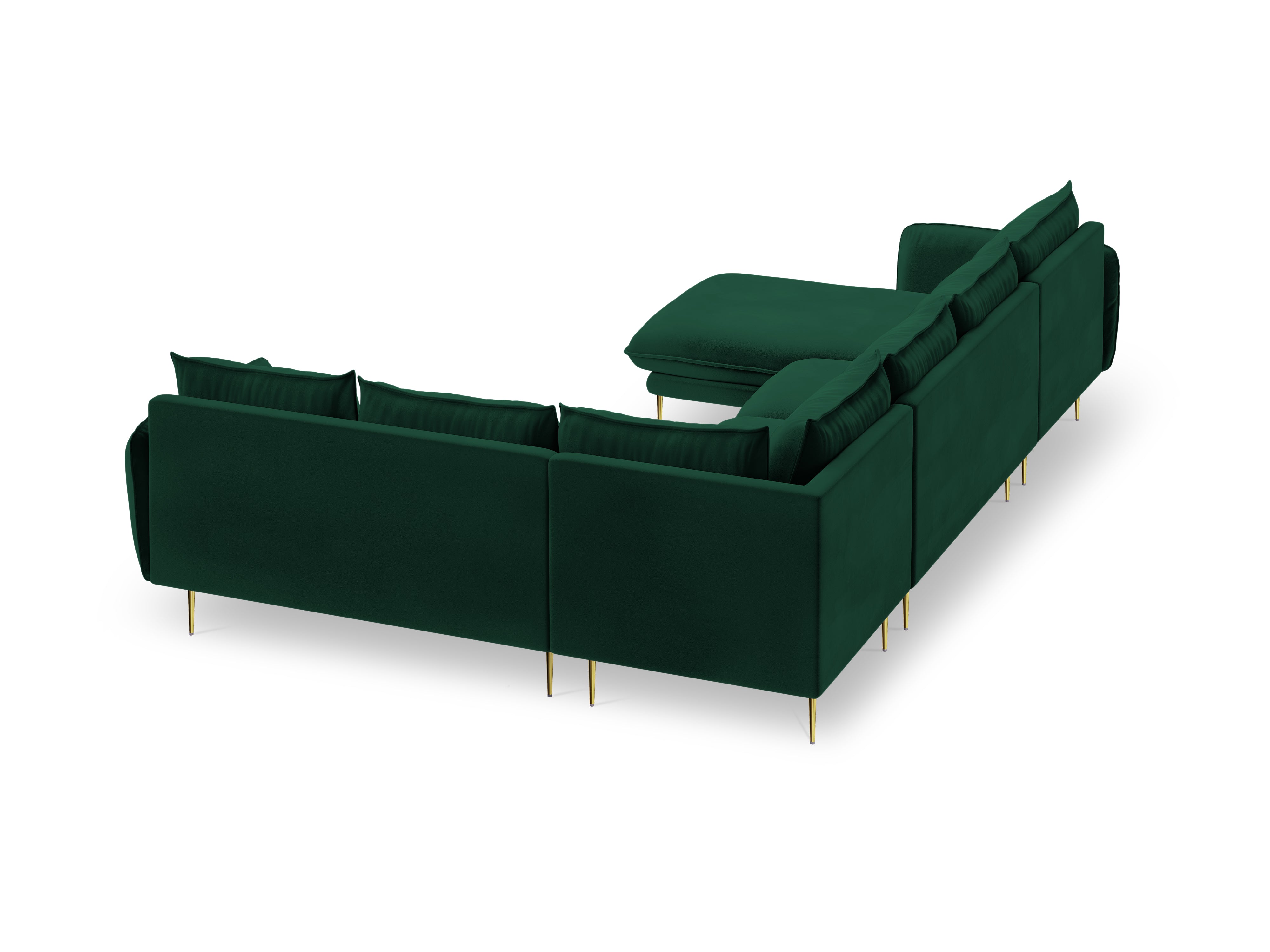 Panoramic Velvet Corner Sofa Right-Handed 7-Seater VIENNA Bottle Green with Gold Base
