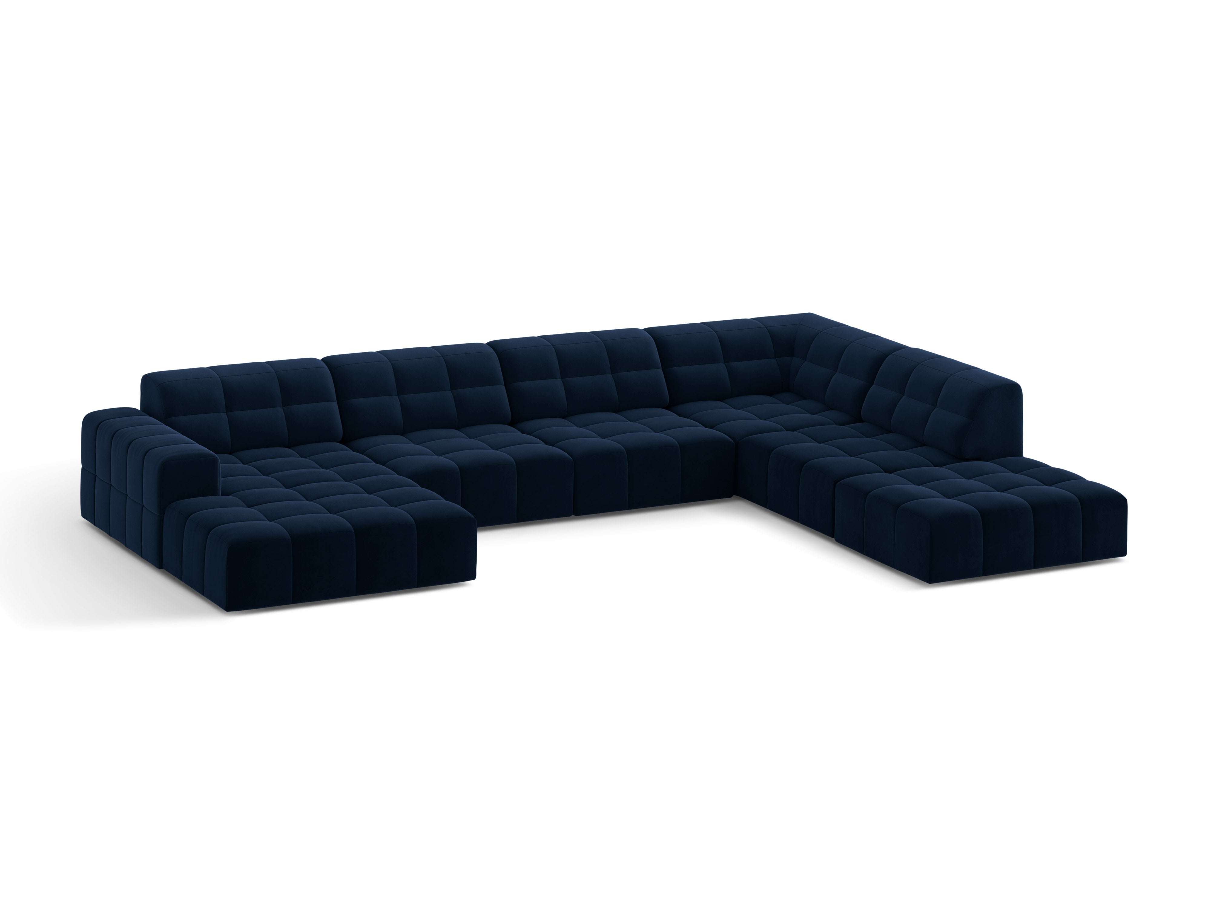 U-vormige fluwelen hoekbank rechts CHICAGO koninklijk blauw