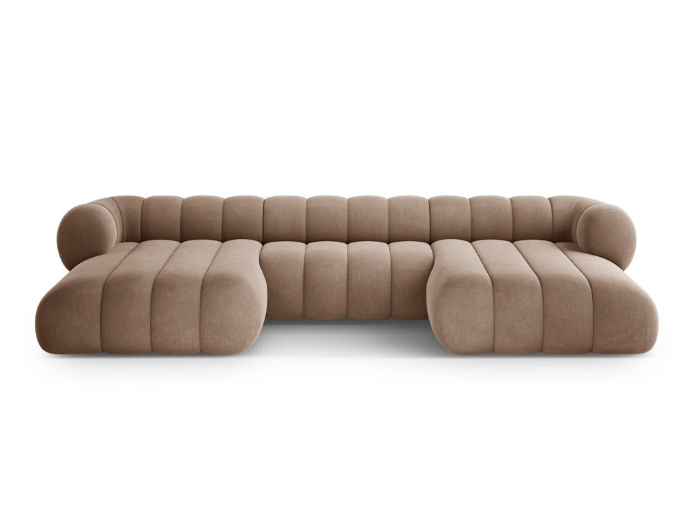 Sofa panoramisch samtig 6-sitzig KOGE dunkelbeige
