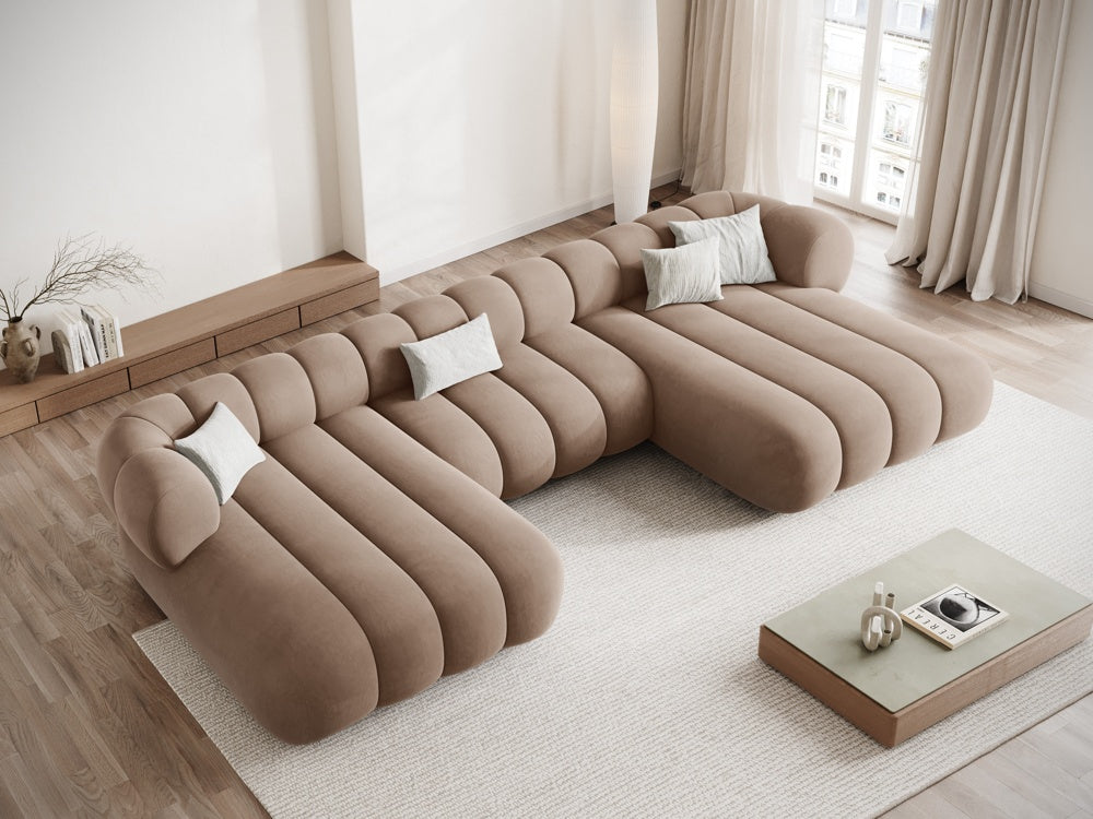 Sofa panoramisch samtig 6-sitzig KOGE dunkelbeige