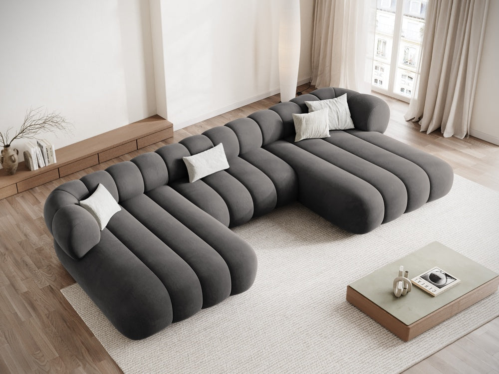 KOGE dark gray velvet panoramic sofa for 6 people